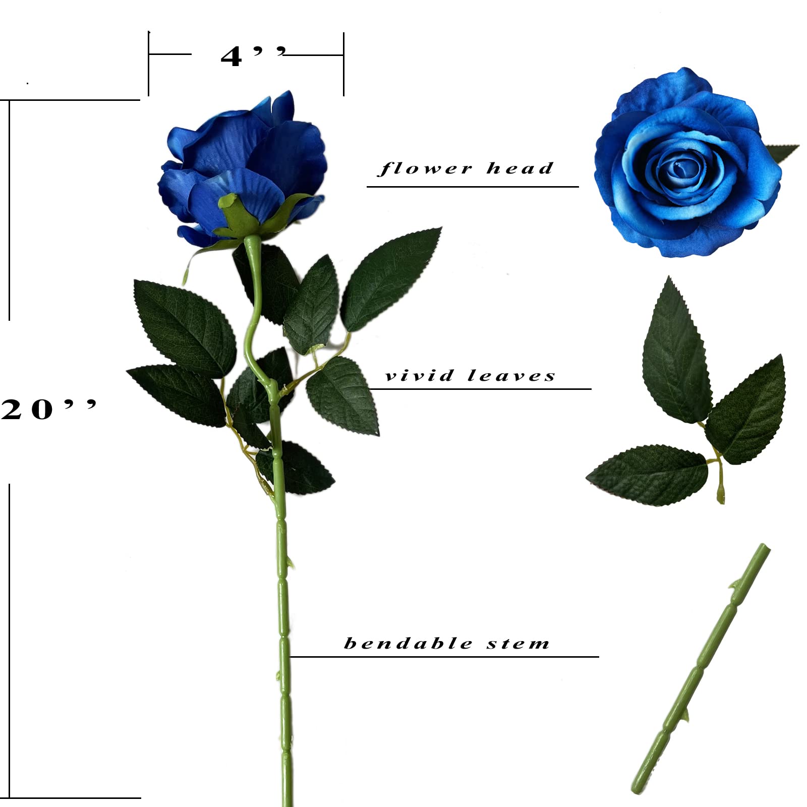 12 Pcs Artificial Silk Rose Flowers - Real Touch Faux Roses with Stems for Home Decor, Wedding Bouquets, Party & Garden Floral Arrangements - Blue Roses for Centerpieces, DIY Crafts, and Romantic Gifts