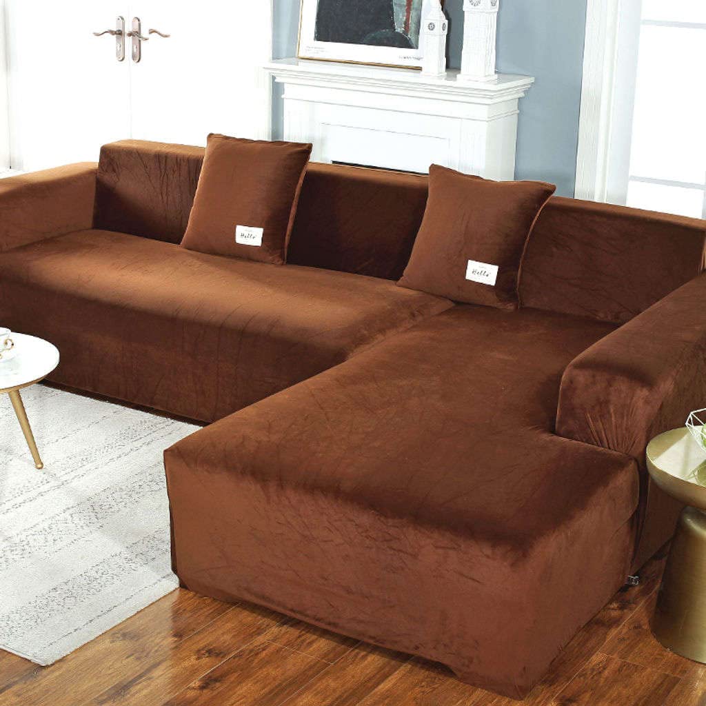 SHAFAJNC Anti-Scratch Super Soft Stretch Elastic Sofa Slipcover - 1/2/3/4 Seater Couch Cover for Pets & Kids - Fits Sectional L-Shape Sofas (235-300cm) - Brown - Perfect for Pet Owners & Family Homes with Children