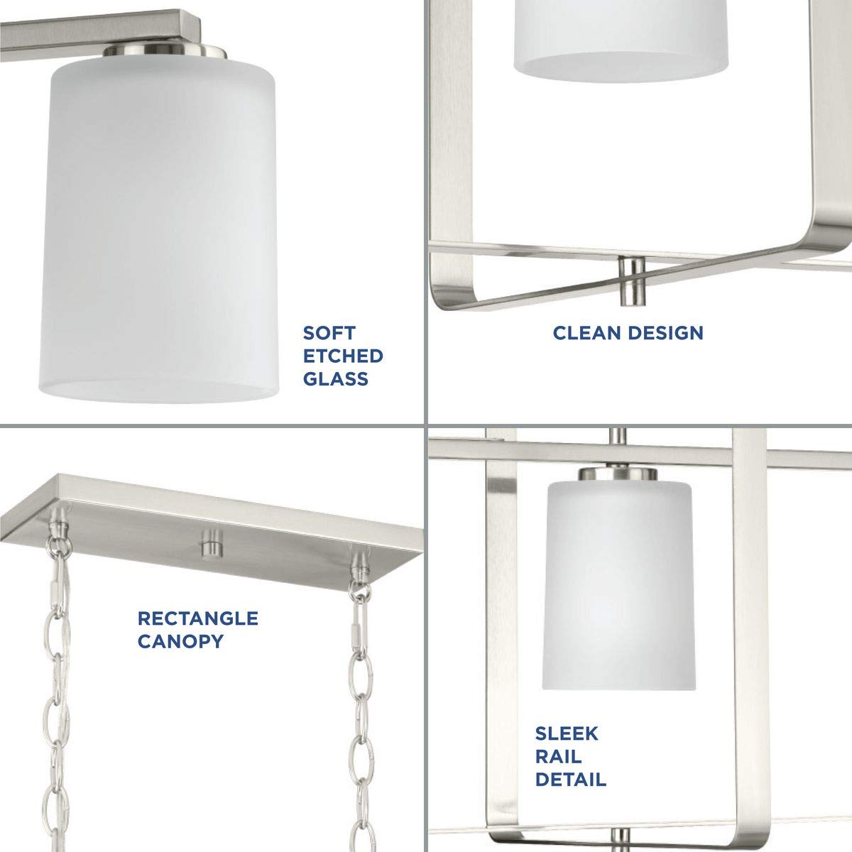 Progress Lighting P400287-009 League Island Linear Pendant Light in Brushed Nickel - Modern Kitchen Island Lighting for Dining Room & Bar Counter