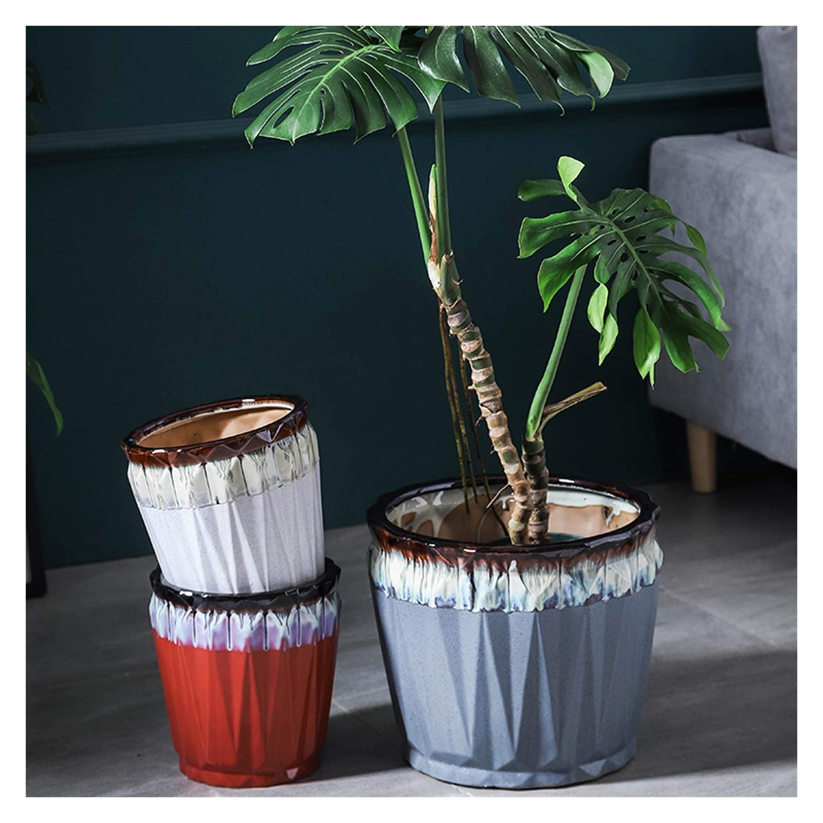 Modern Ceramic Succulent Planter Pots with Drain Hole - Round Flower Pots for All House Plants, Herbs & Flowers - Home, Office & Outdoor Decoration (Red) - Perfect for Indoor Gardening, Balcony Decor & Gift Ideas
