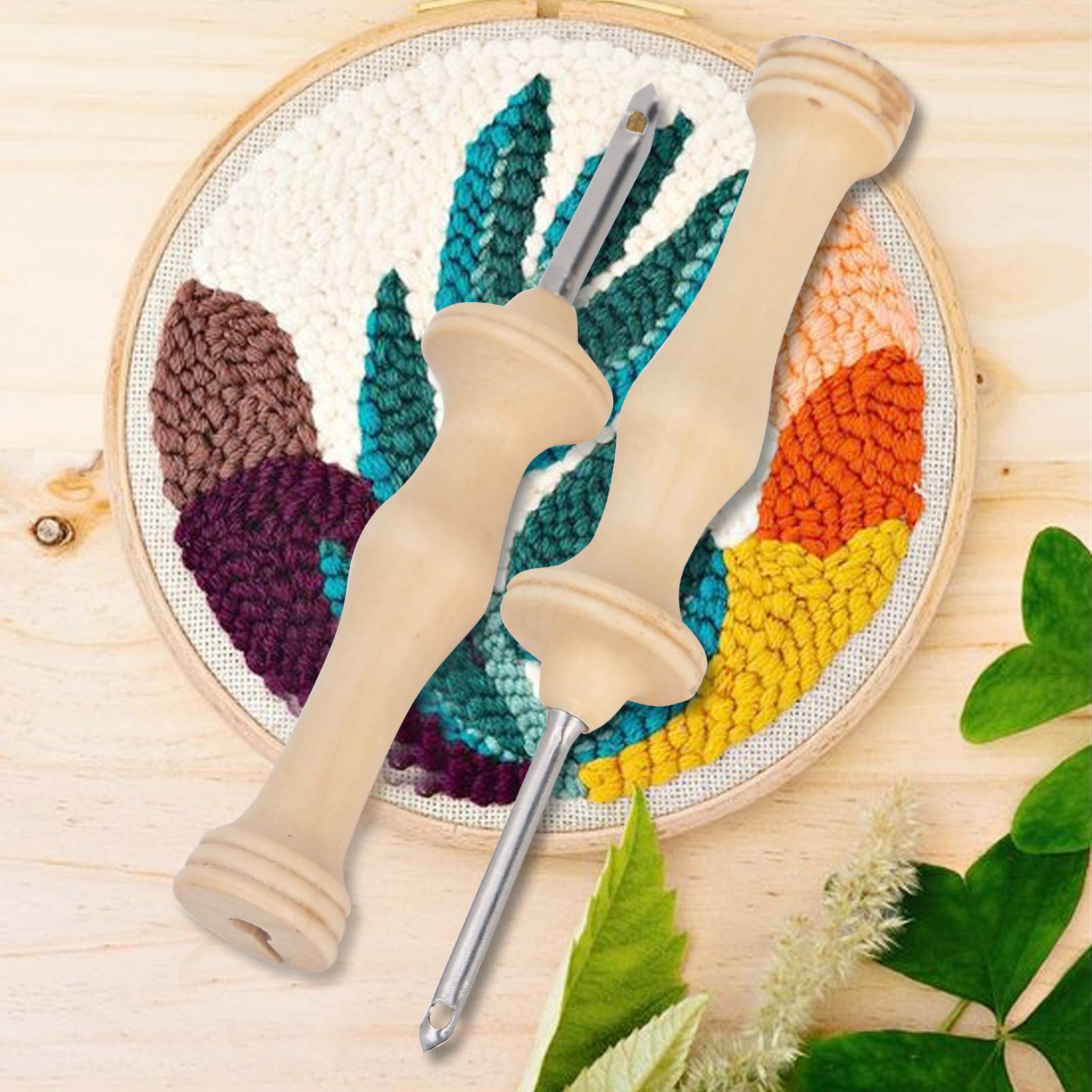 2pcs Punch Needle Embroidery Kits with Wooden Handle - DIY Embroidery Tools for Beginners, Punch Needle Pens & Weaving Supplies - Perfect for Home Decor, Wall Art & Craft Projects