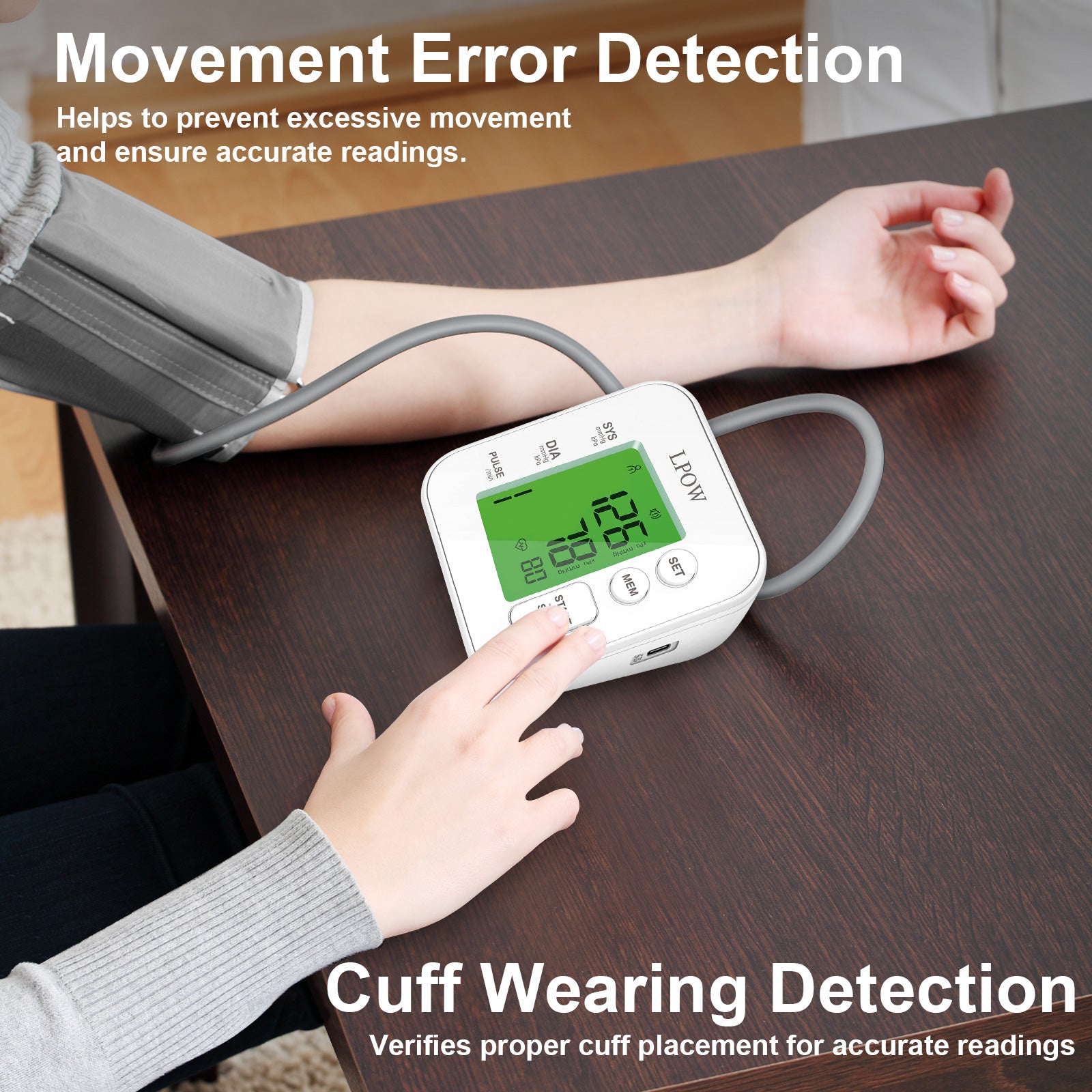 LPOW Upper Arm Blood Pressure Monitor with Voice Speaker - Large Cuff 8.7
