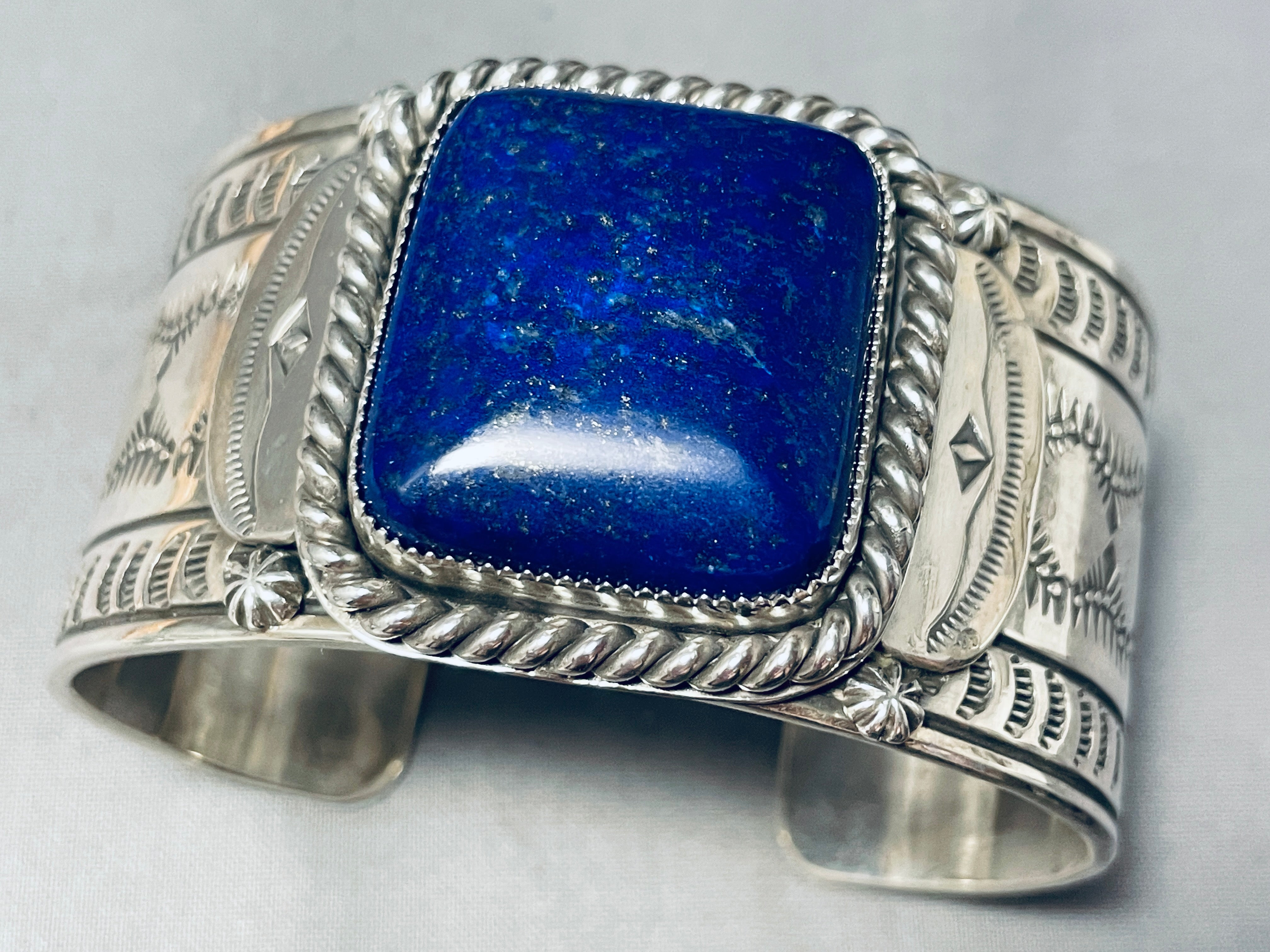 133 Gram Hand Poured Coin Silver Lapis Lazuli Bracelet - Heavy Statement Jewelry for Women, Boho Chic Accessories for Parties, Weddings & Special Occasions