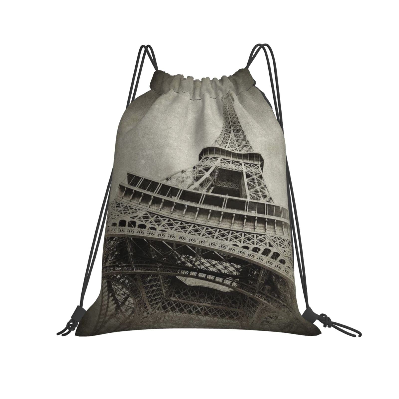Grey Eiffel Tower Drawstring Backpack for Women & Men - Lightweight Sports Gym String Bag Sackpack - Perfect for Travel, Workout & School