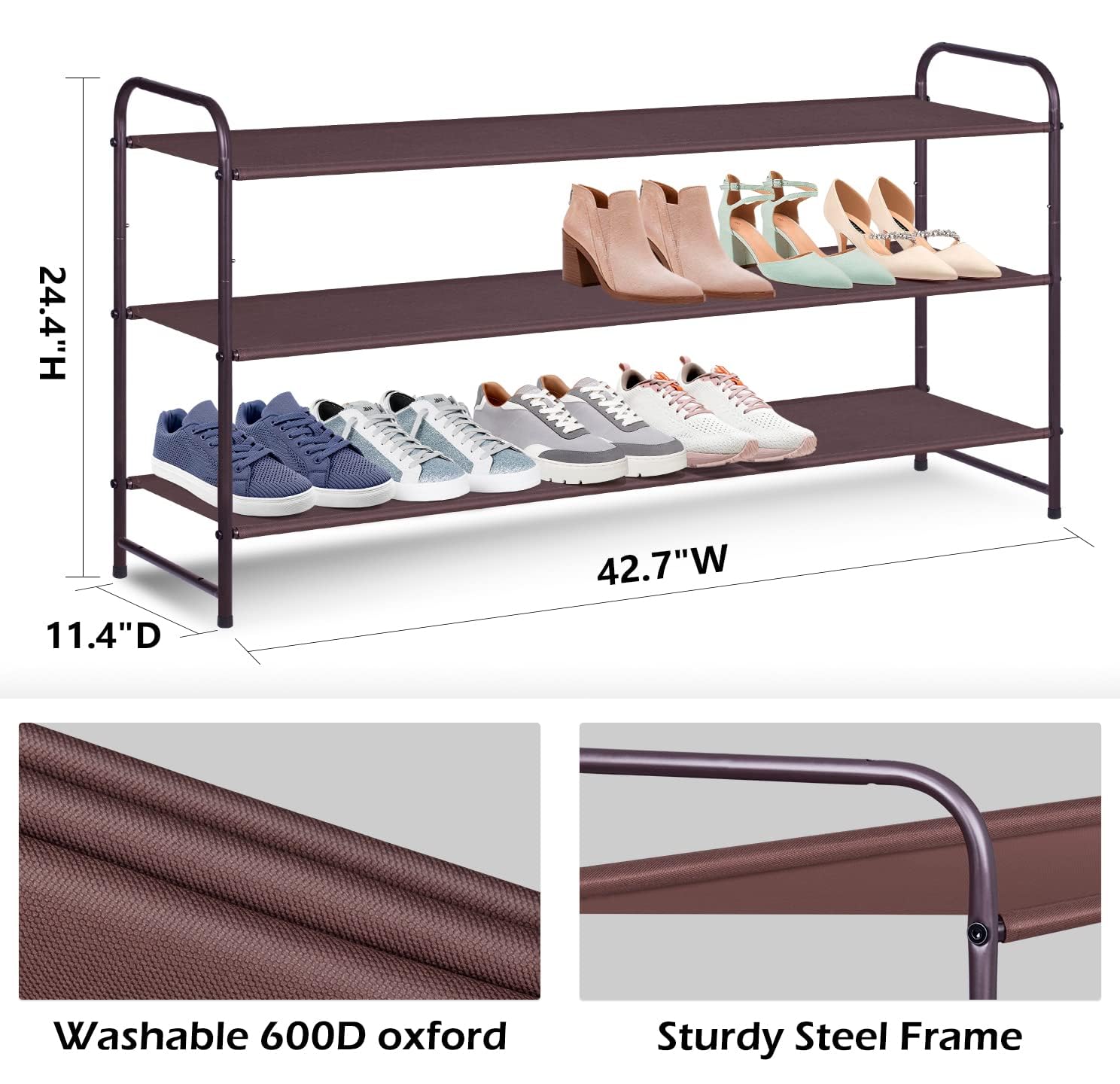 AOODA 3-Tier Stackable Shoe Rack for Closet - Wide Shoe Shelf & Baseball Cap Organizer - Space Saving Storage Solution for Shoes, Hats & Accessories - Perfect for Bedroom, Entryway or Closet Organization