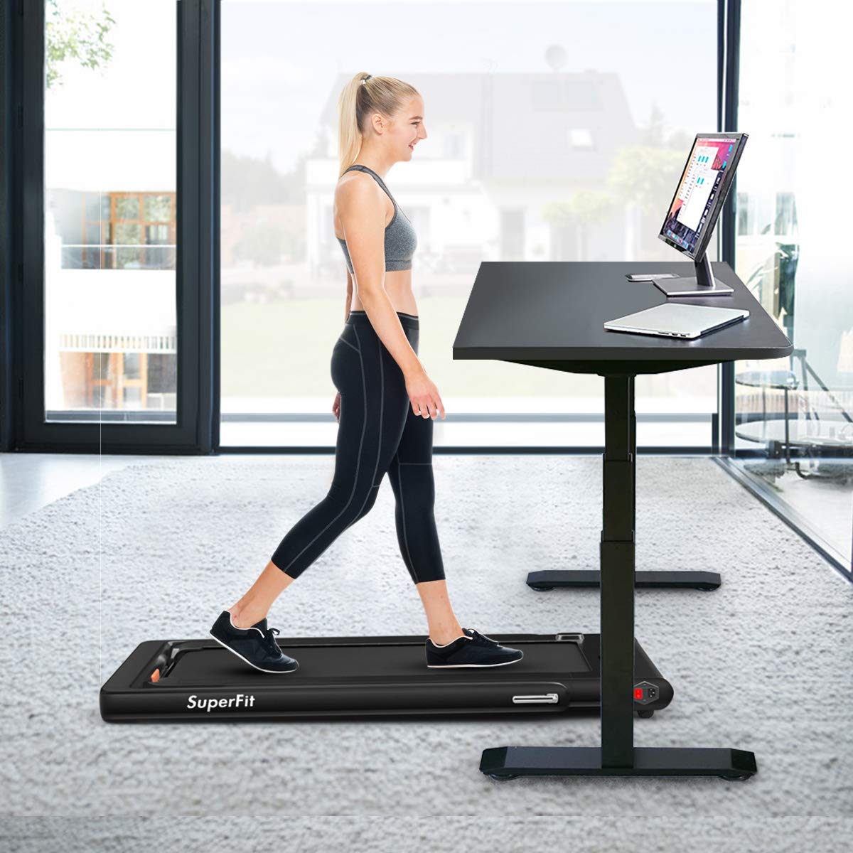 SAFEPLUS 2-in-1 Portable Folding Treadmill - Under Desk Walking Pad with Walk, Jog & Run Modes - Compact Home & Office Exercise Equipment for Workouts, Weight Loss and Active Lifestyle