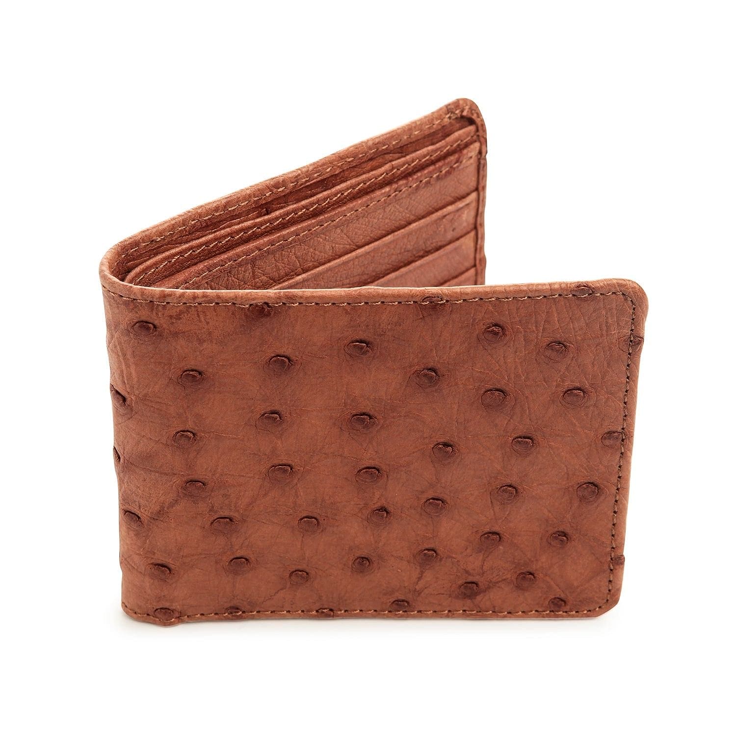 Premium Lining Cognac Brown Ostrich Skin Leather Wallet for Men - Slim Bifold RFID Blocking Luxury Billfold - Perfect for Business, Travel & Everyday Use