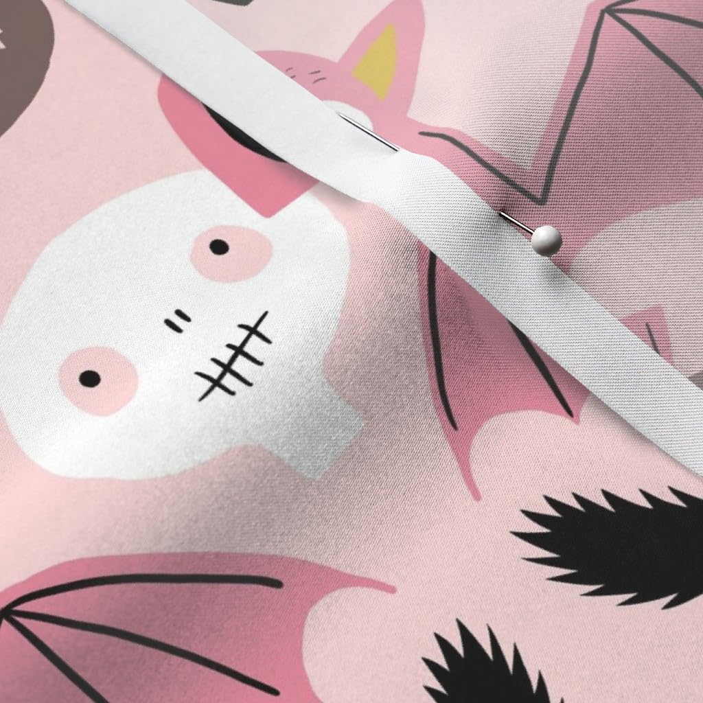 Halloween Cat Rose Bat Skull Skeleton Printed Satin Fabric - Scary Pastel Spider Design for Sewing, Apparel, Blankets & Home Decor - Perfect for Costumes, Quilting & DIY Crafts