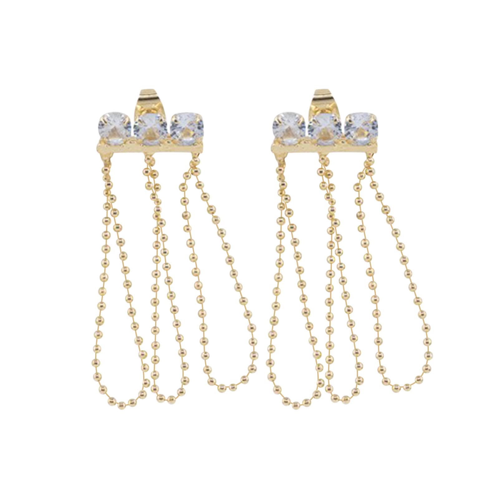 Diamond Stud Cross Earrings for Women - Gold Tassel Beaded Fashion Jewelry Set | Perfect for Parties, Weddings & Everyday Wear