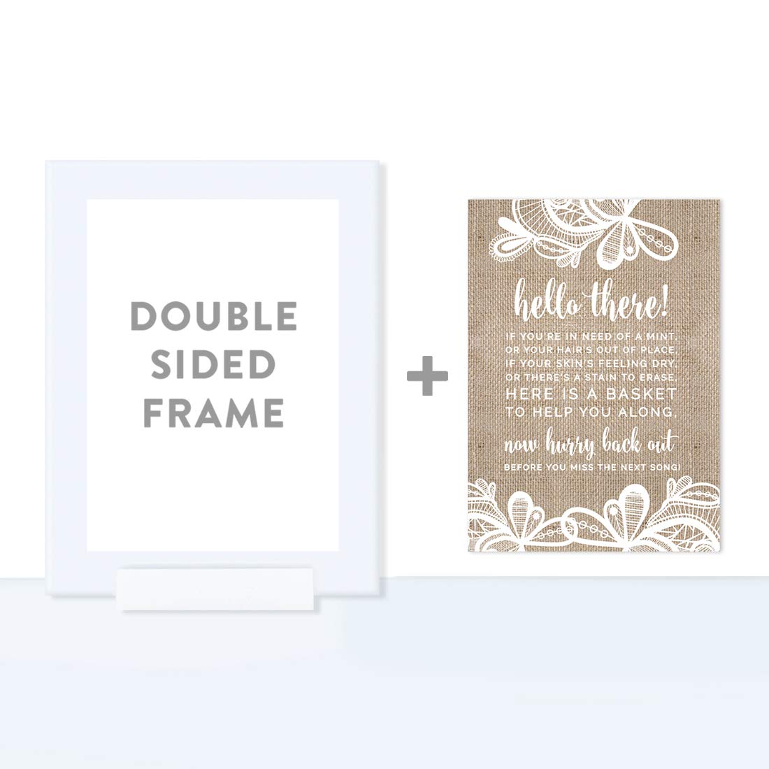 Elegant Andaz Press Wedding Framed Party Signs - 5x7 Inch Burlap Lace Printed Cardstock for Bathroom Basket Decor - 1-Pack with Frame - Perfect for Bridal Showers, Wedding Receptions & Home Decor