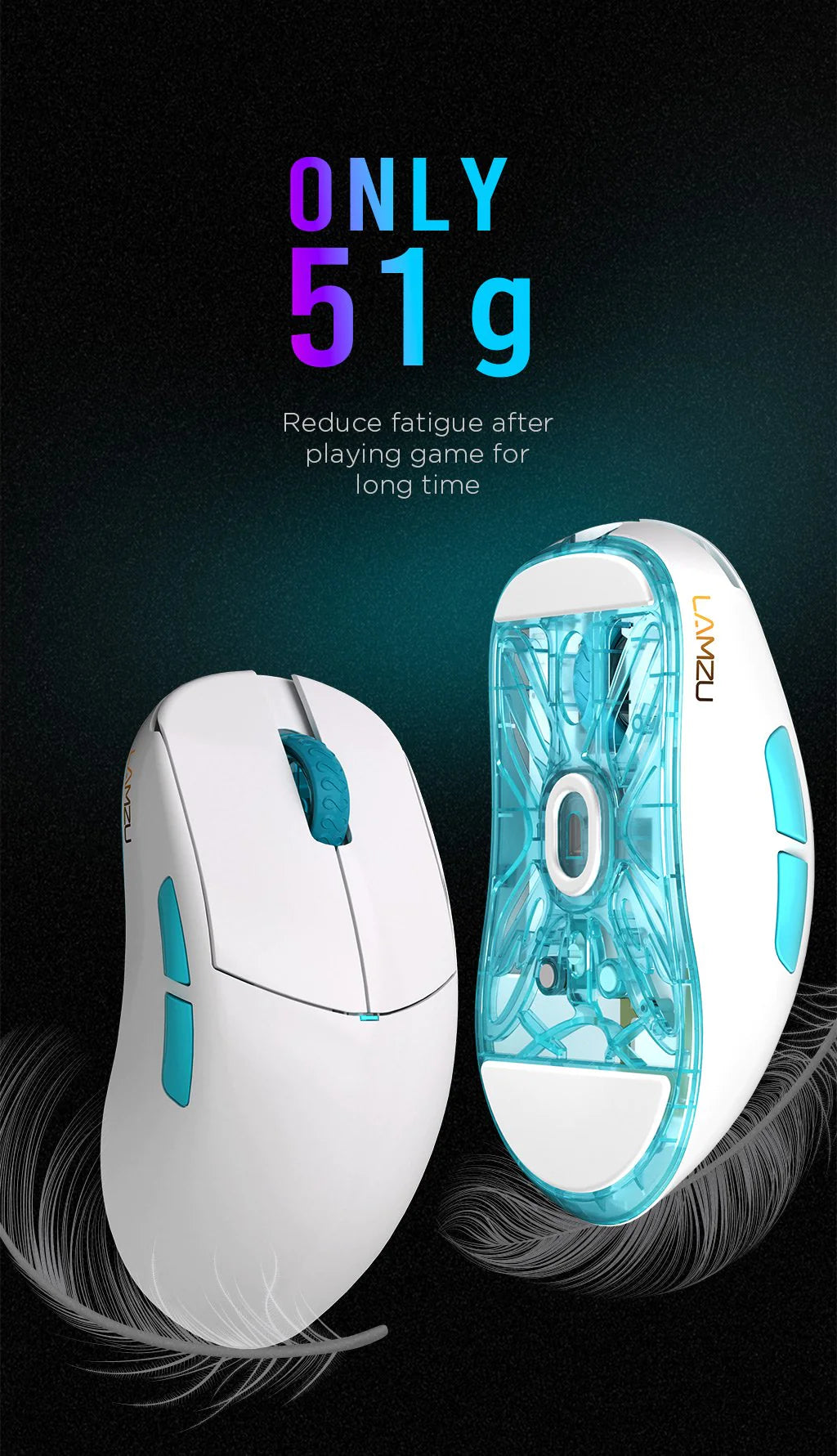 Lamzu Atlantis Mini Pro Wireless Gaming Mouse - 4K Compatible, Lightweight, Ergonomic Design for FPS & MOBA Games - Polar White - Perfect for Esports & Competitive Gaming
