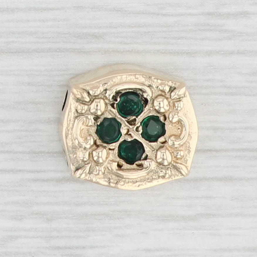 0.20ctw Genuine Emerald Slide Charm - 14K Yellow Gold Vintage Pendant Necklace - Perfect for Bridal Jewelry, Anniversary Gifts & Special Occasions