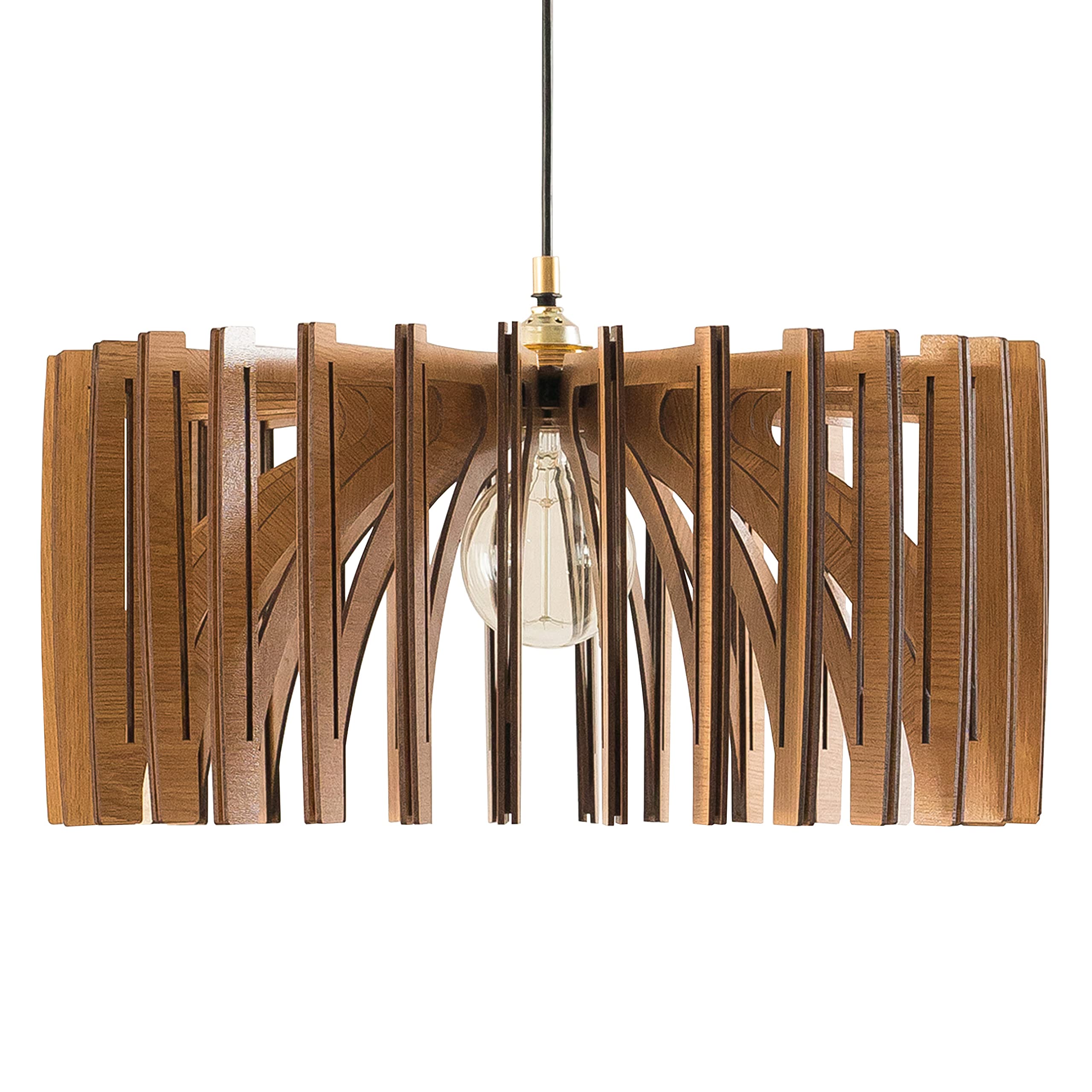 Vintage Wooden Pendant Light - Handcrafted Mid Century Modern Ceiling Lamp with Industrial Style Wooden Lampshade | Perfect for Dining Room, Kitchen Island, Living Room, and Bedroom Lighting Decor