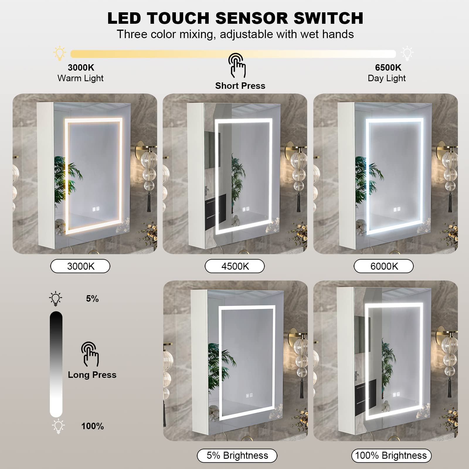 3-Color LED Mirror Medicine Cabinet with Defogging - 24x30 Inch Wall Mounted Bathroom Storage Cabinet with Adjustable Lighting - Perfect for Makeup, Shaving & Medicine Organization in Modern Homes