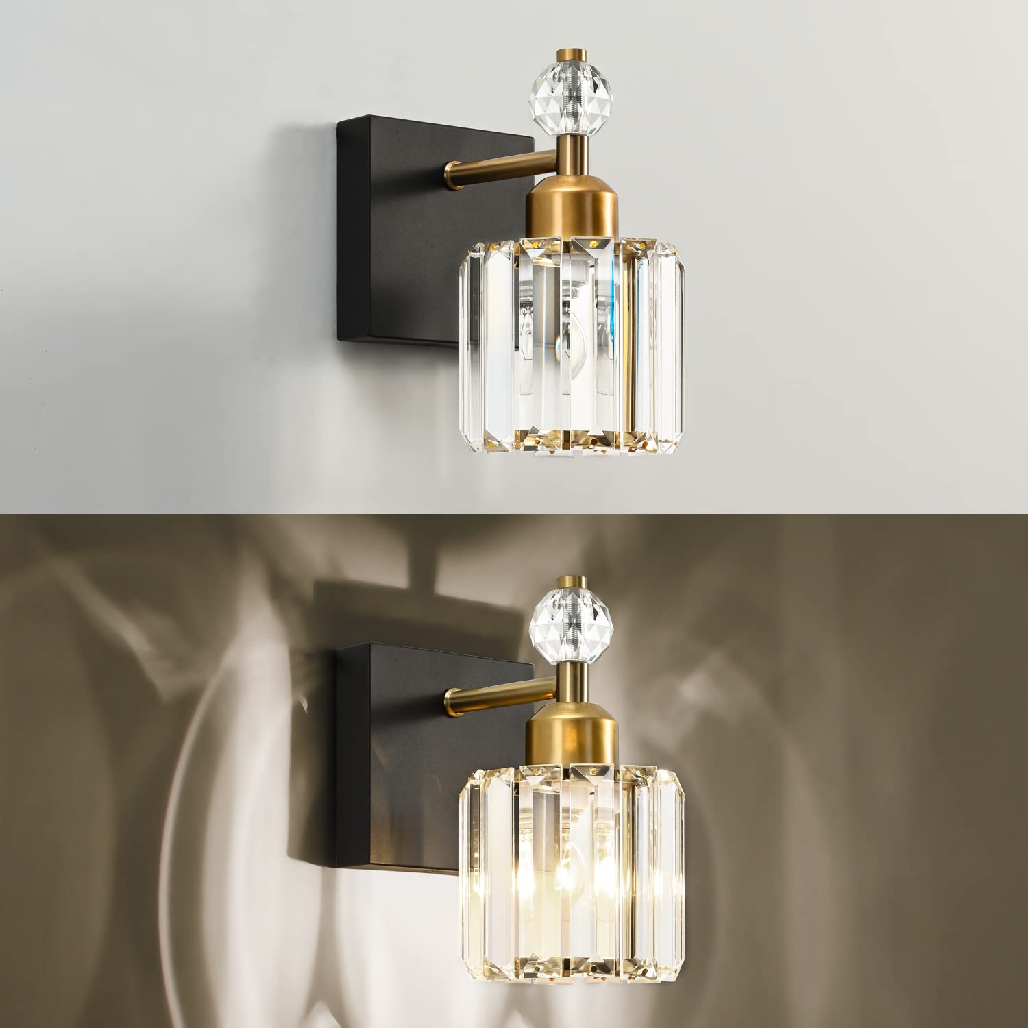 Modern Crystal Black Bathroom Vanity Light - 1-Light Fixture for Over Mirror Wall Lighting | Elegant Bathroom Decor for Home & Hotel Use