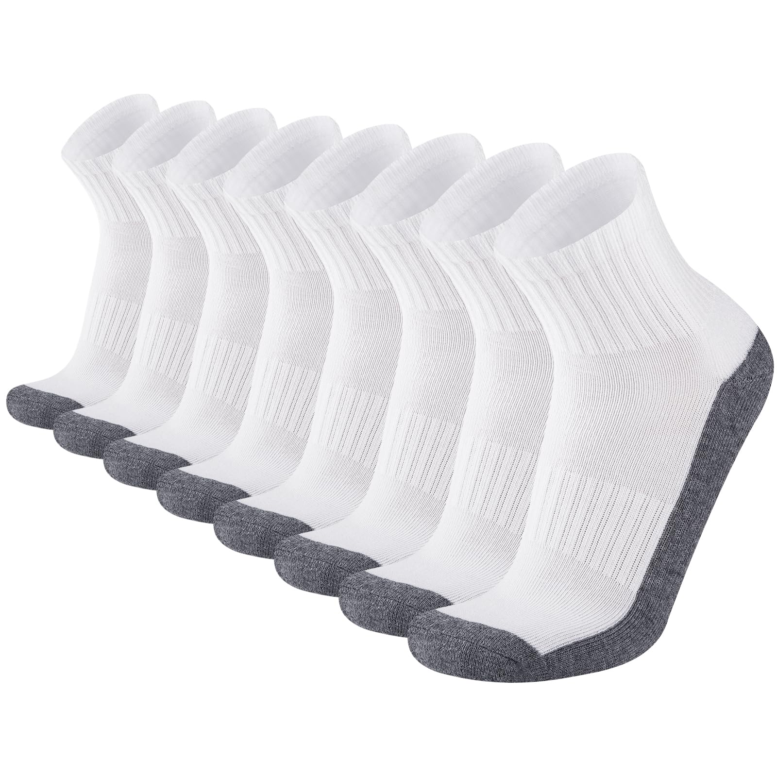 Heatuff Men's Cushioned Ankle Socks - 8 Pairs of Comfortable Athletic Running & Casual Quarter Socks for Sports, Workout & Everyday Wear