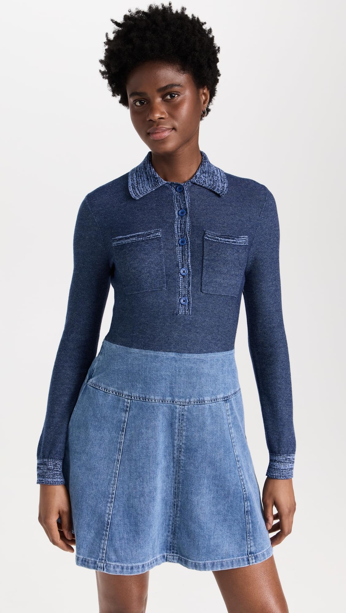 Shoshanna Women's Denim Combo Knit Dixie Dress - Stylish Casual & Party Wear for Women | Perfect for Date Nights, Brunch & Summer Outings