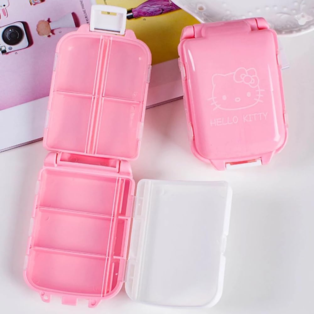 2-Pack Cute Cartoon Anime Cat Pill Organizer - Pink Weekly Pill Box for Women, Mini Travel Jewelry Case with Printed White Pop Design | Perfect for Daily Medication, Vitamins, Travel & Accessory Storage