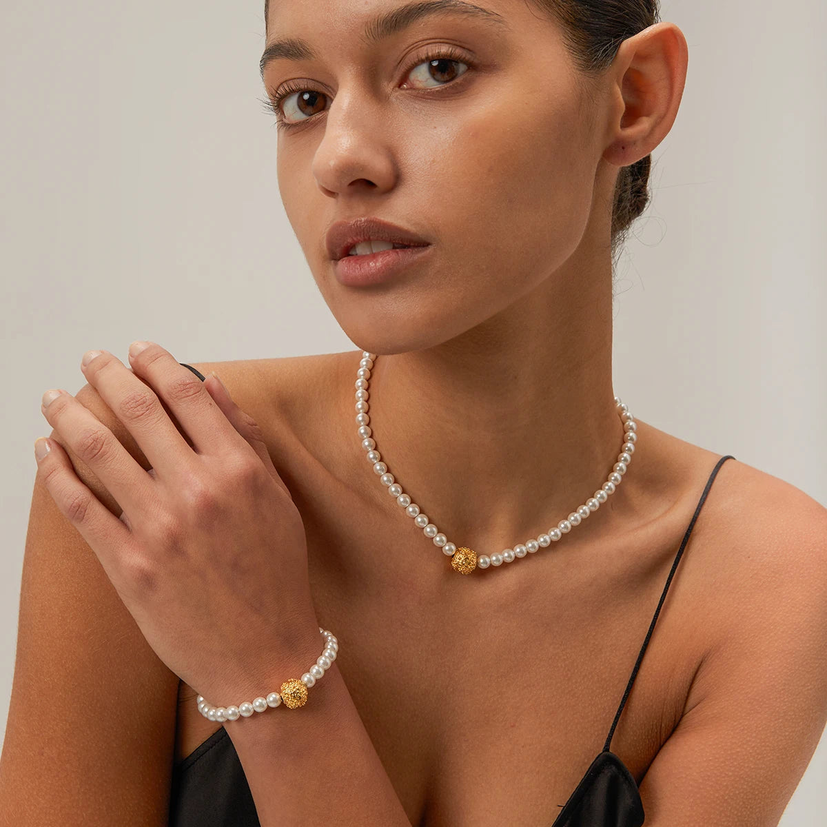 Gold Plated Stainless Steel Pearl Flower Ball Bracelet for Women - Elegant Fashion Jewelry Gift for Birthday, Anniversary & Special Occasions