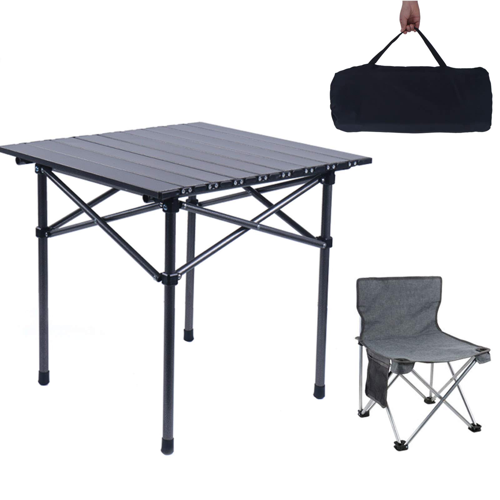 LHJJ Portable Folding Aluminum Camping Table - Lightweight Roll-Up Design with Carry Bag for Outdoor, Indoor, Beach, BBQ & Picnic | Perfect for Camping Trips, Backyard Parties & Patio Dining