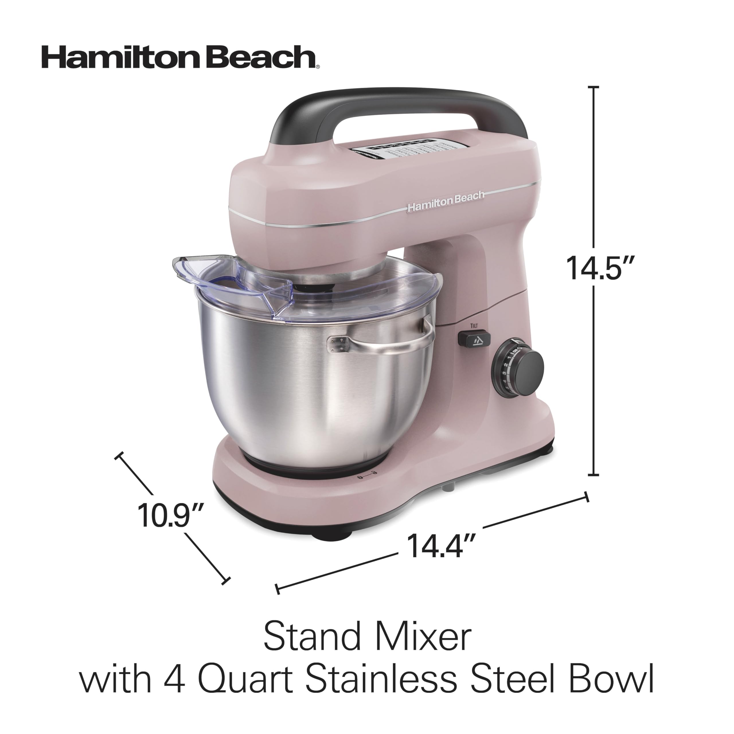 Hamilton Beach 4-Quart Electric Stand Mixer with Dough Hook, Flat Beater & Whisk - 7 Speed Settings & Splash Guard - Perfect for Baking Cakes, Cookies & Bread (Pink)