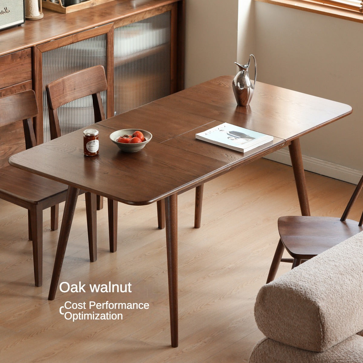 Solid Oak & Black Walnut Extendable Folding Dining Table - Expandable Wooden Table for Small Spaces, Dinner Parties & Family Gatherings
