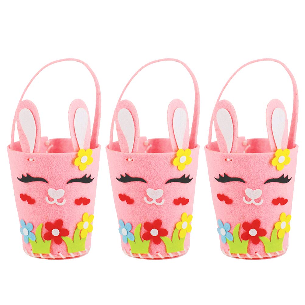 Amosfun Easter Egg Handbag for Kids - DIY Handmade Nonwoven Flower Basket, Cartoon Tote Bag for Easter Party Supplies (Pink) - Perfect for Easter Egg Hunts, DIY Crafts, and Spring Celebrations