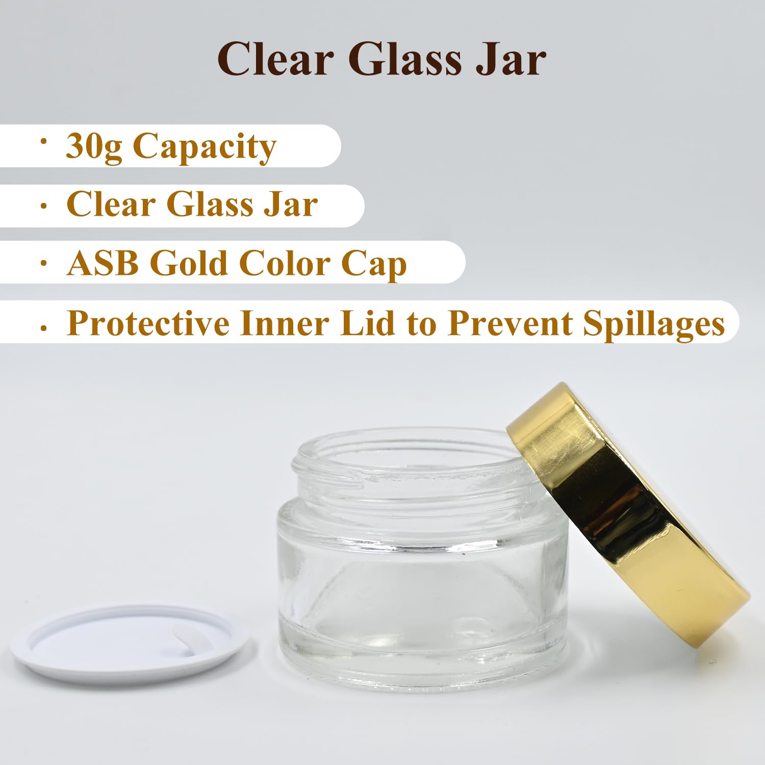 30ml Clear Round Empty Glass Cosmetic Jars with Gold Cap & White Inner Lids - Perfect for Creams, Balms, Face Scrubs & Body Lotions | Happy Packaging (Pack of 3) - Ideal for DIY Skincare, Travel Containers & Gift Packaging