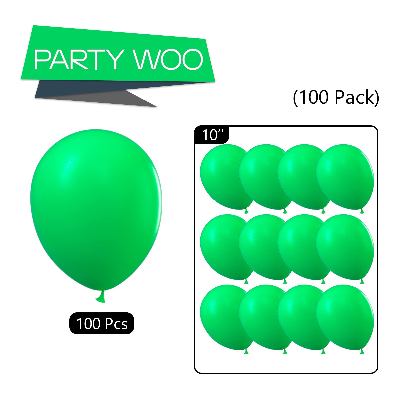 100-Pack 10 Inch Clover Green Balloons for Party Decor - Premium Malachite Green Latex Balloons for Garland, Arch, Backdrop - Perfect for Birthday, Baby Shower, Wedding & Holiday Celebrations - PartyWoo Green-Y24