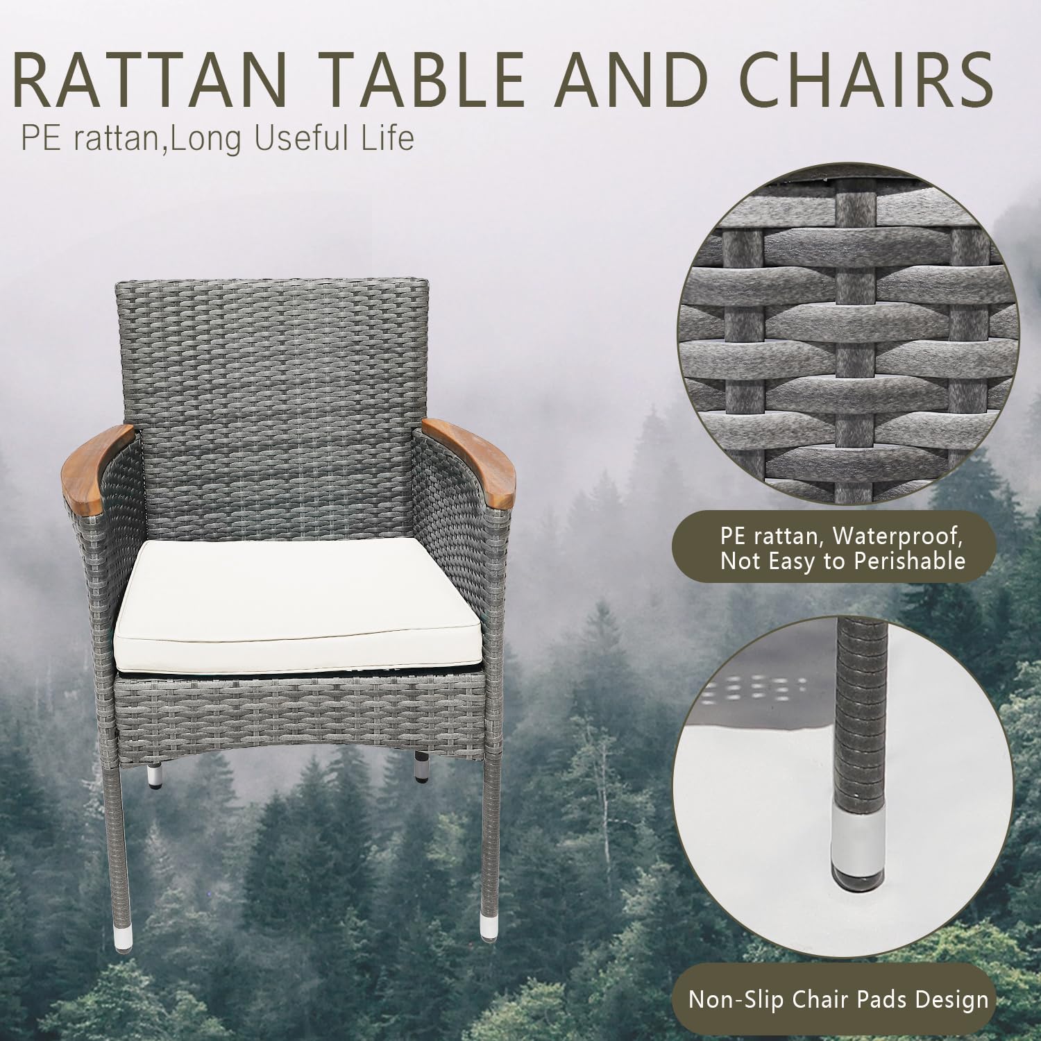 7-Piece Outdoor Patio Dining Set with Table and 6 Chairs - Weather-Resistant Grey Patio Furniture for Backyard, Garden, Deck or Poolside Entertaining