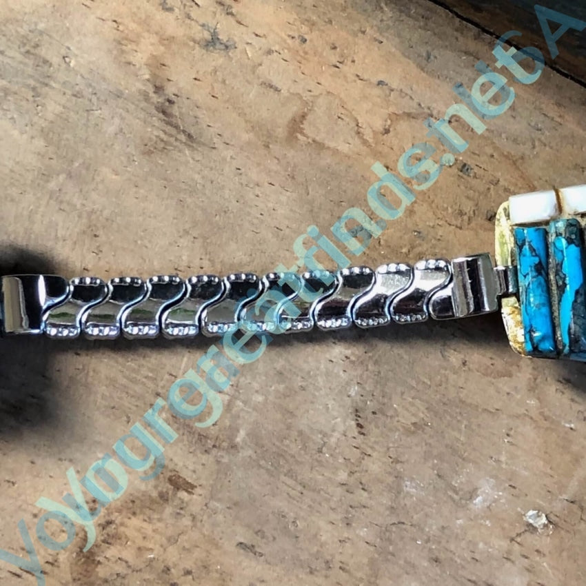 Authentic 925 Sterling Silver Turquoise Alabaster Watch Band - Handcrafted Native American Ponca Tribe Bear Design - Perfect for Casual, Boho & Festival Outfits