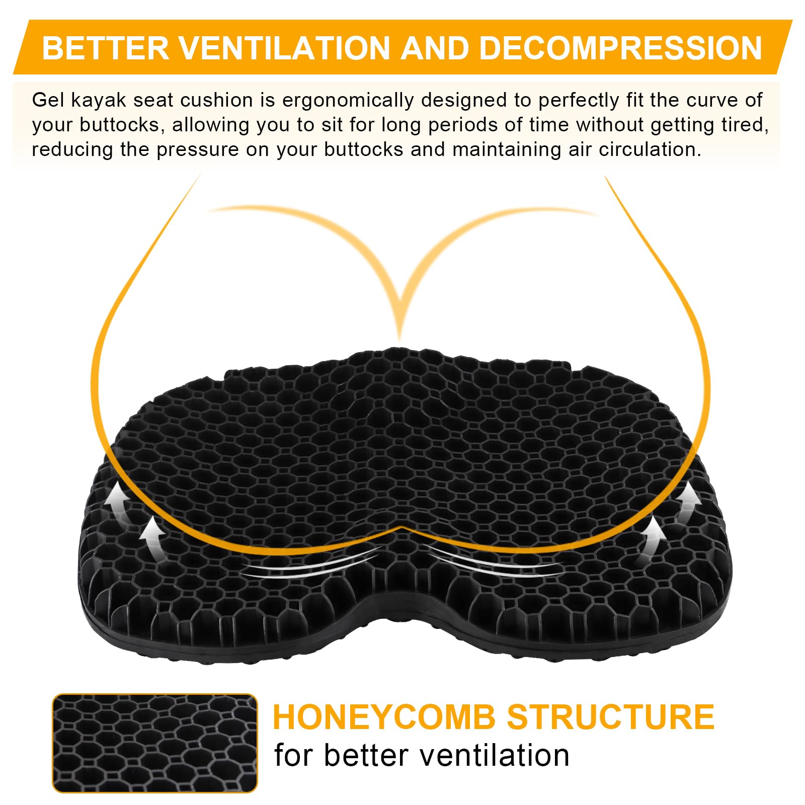 Anti-Slip Kayak Seat Cushion - Thick Waterproof Gel Seat Pad with Non-Slip Cover for Sit-In Kayak, Inflatable Kayak, Canoe & Boat | Comfortable Fishing & Water Sports Accessories for Outdoor Adventures