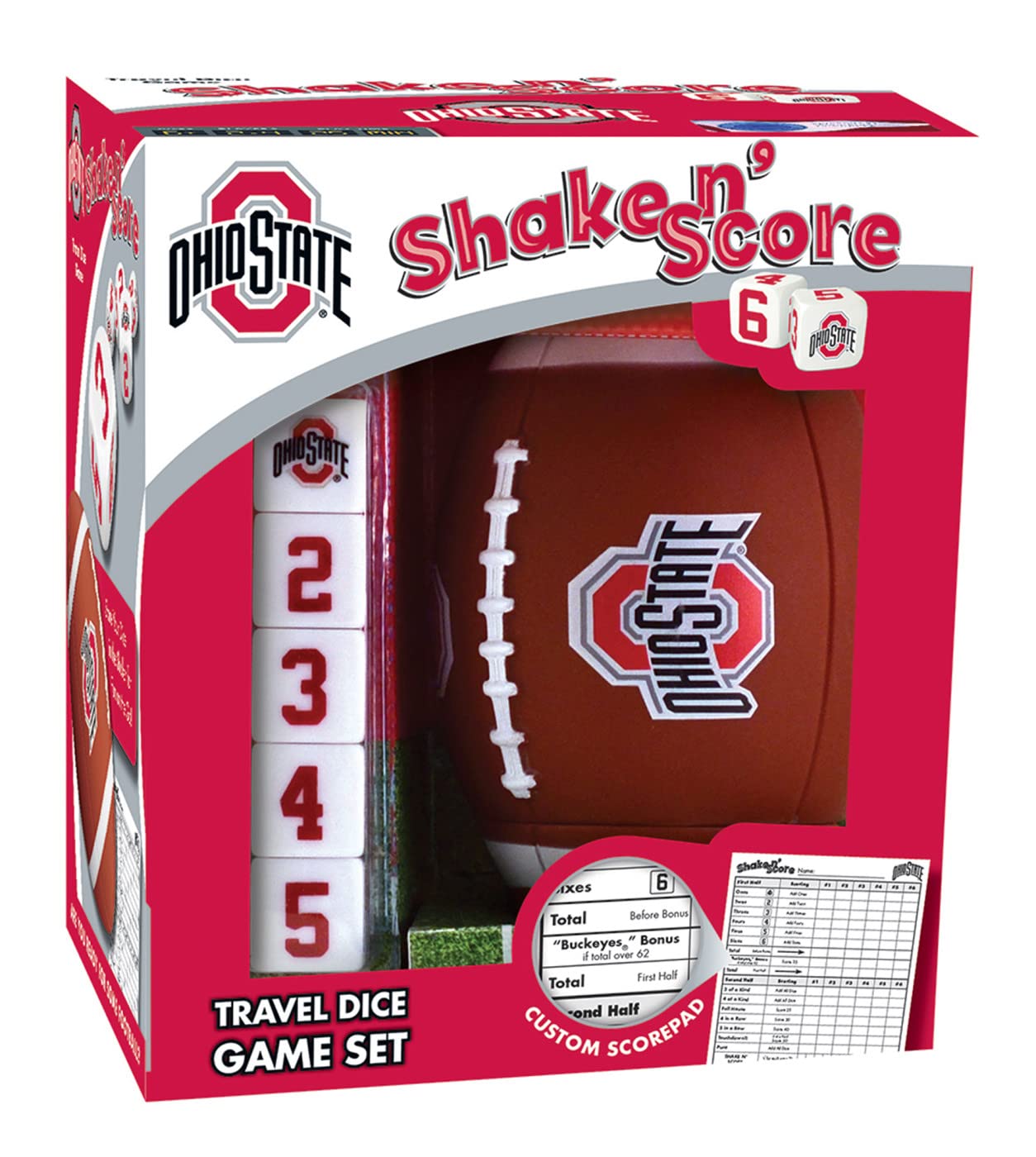 MasterPieces NCAA Ohio State Buckeyes Shake N' Score Dice Game - Fun Football Party Game for Tailgating & Game Nights
