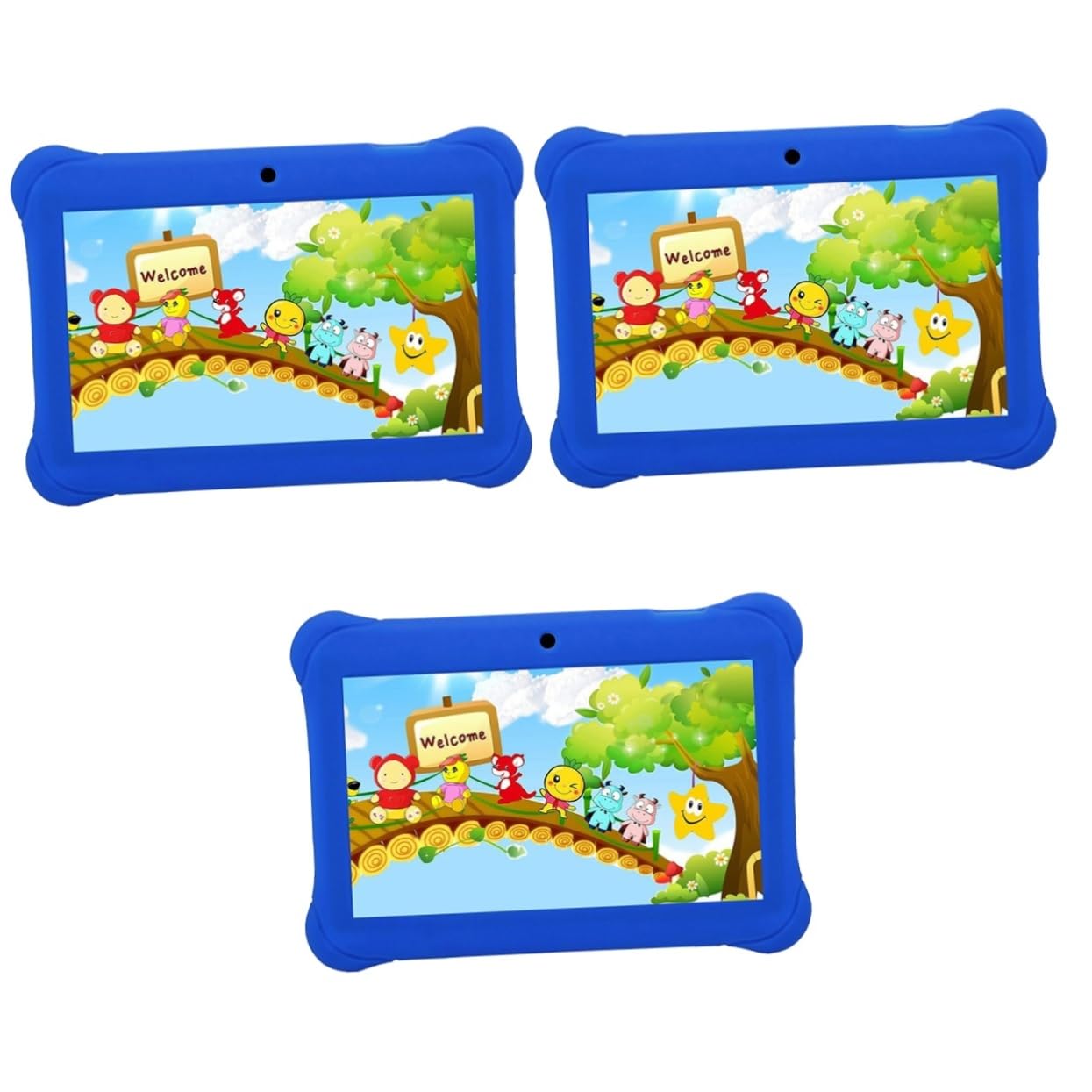 OSALADI 3-Piece Kids Tablet Set - 7 Inch Quad-Core Blue Children's Learning Tablet with Educational Games | Perfect for Home Learning, Travel Entertainment & Early Childhood Development