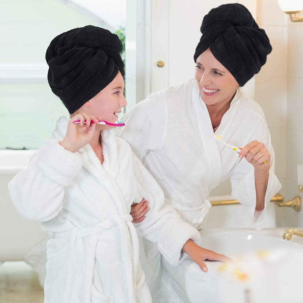 **SINLAND Microfiber Hair Drying Cap - Super Absorbent & Quick Dry Hair Towel Turban for Women (3 Pack, Black) - Perfect for Post-Shower, Salon, Travel & Home Use**