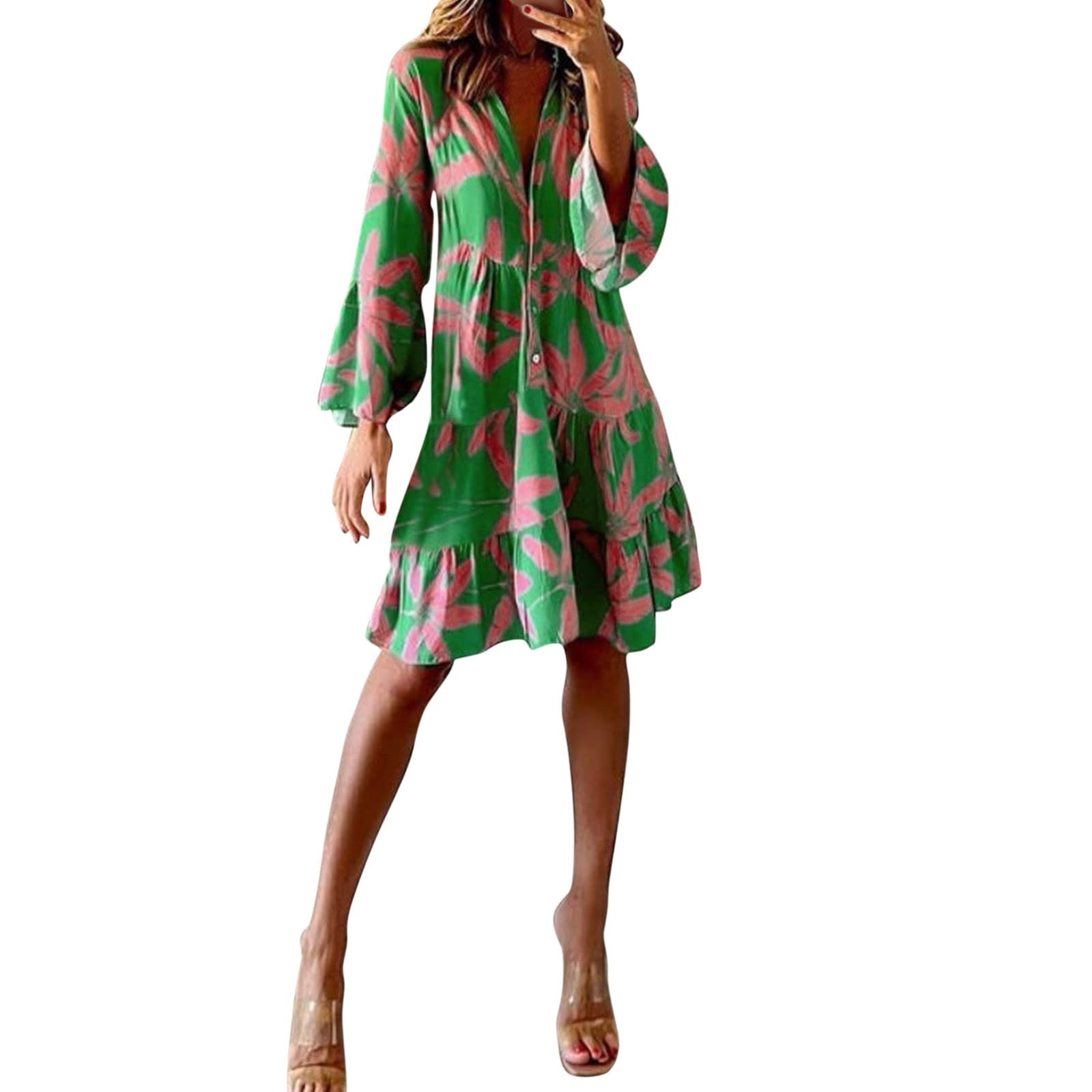 Littleice Women's Floral Print Long Sleeve Tunic Dress - Casual Elegant Summer Dress for Women | Perfect for Office, Date Night & Weekend Outings
