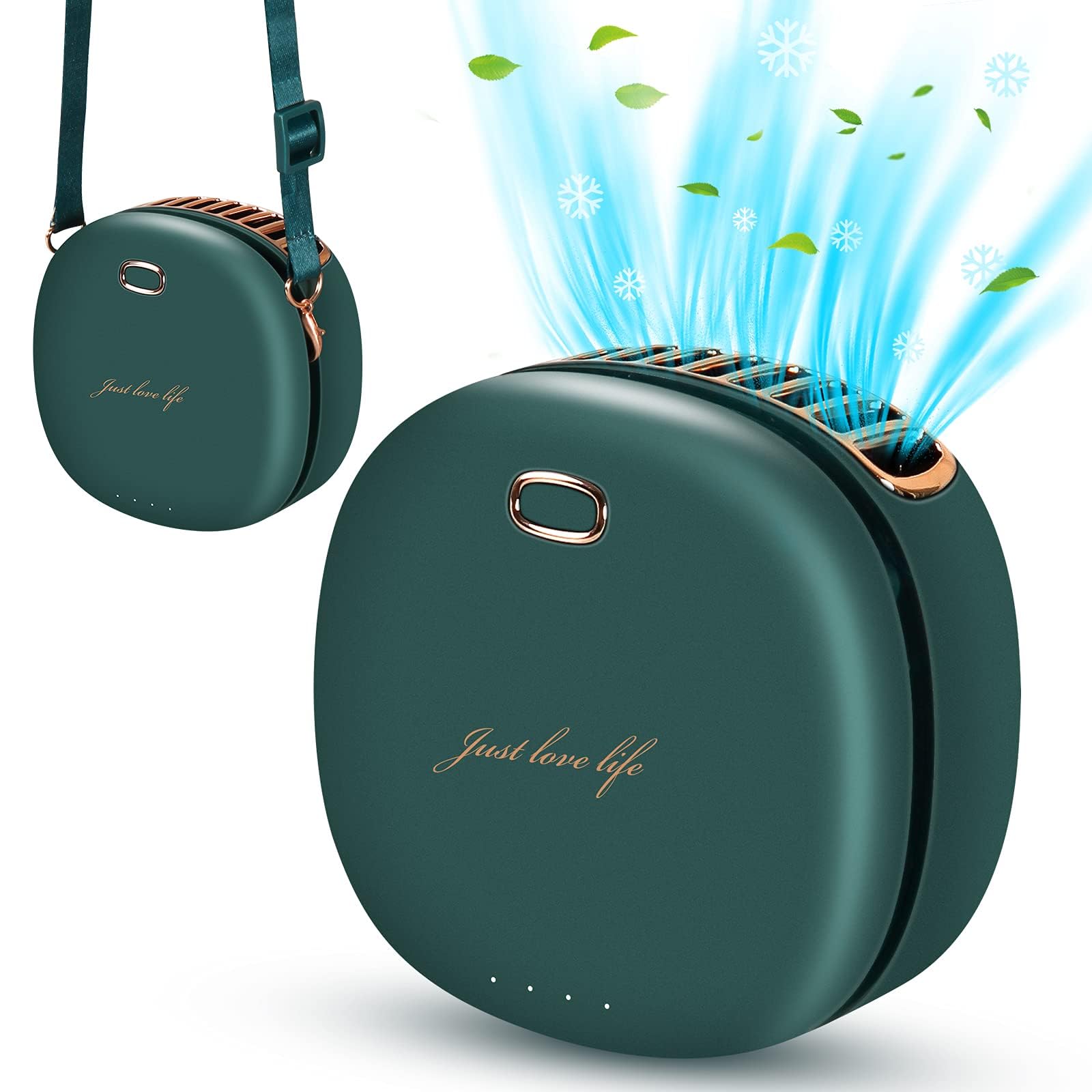 BINWO Portable Mini Neck Fan - USB Rechargeable Personal Fan with 3 Speed Settings, Adjustable Lanyard & Waist Clip for Hands-Free Cooling - Perfect for Office, Gym, Travel & Outdoor Activities (Dark Green)