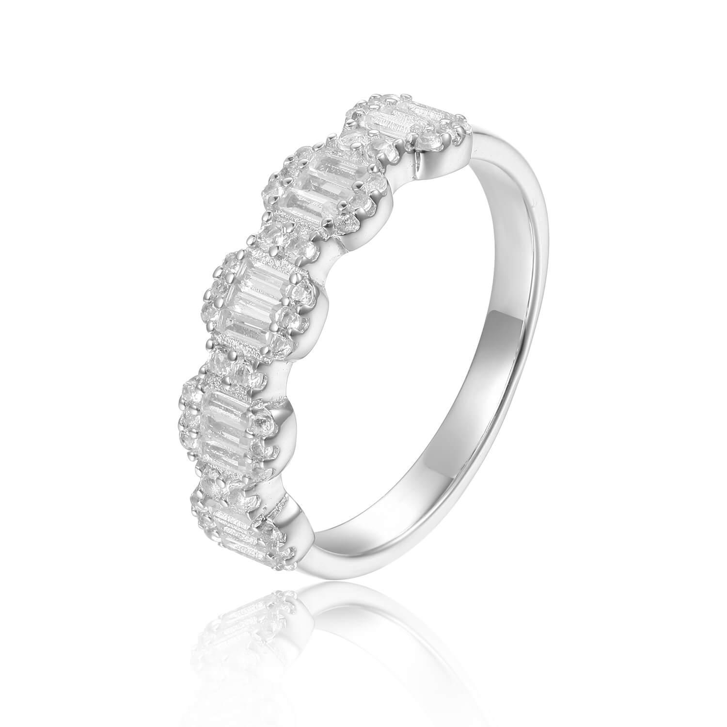 White Topaz Chunky Baguette Ring for Women - Elegant Cubic Zirconia Statement Jewelry for Engagement, Wedding & Everyday Wear