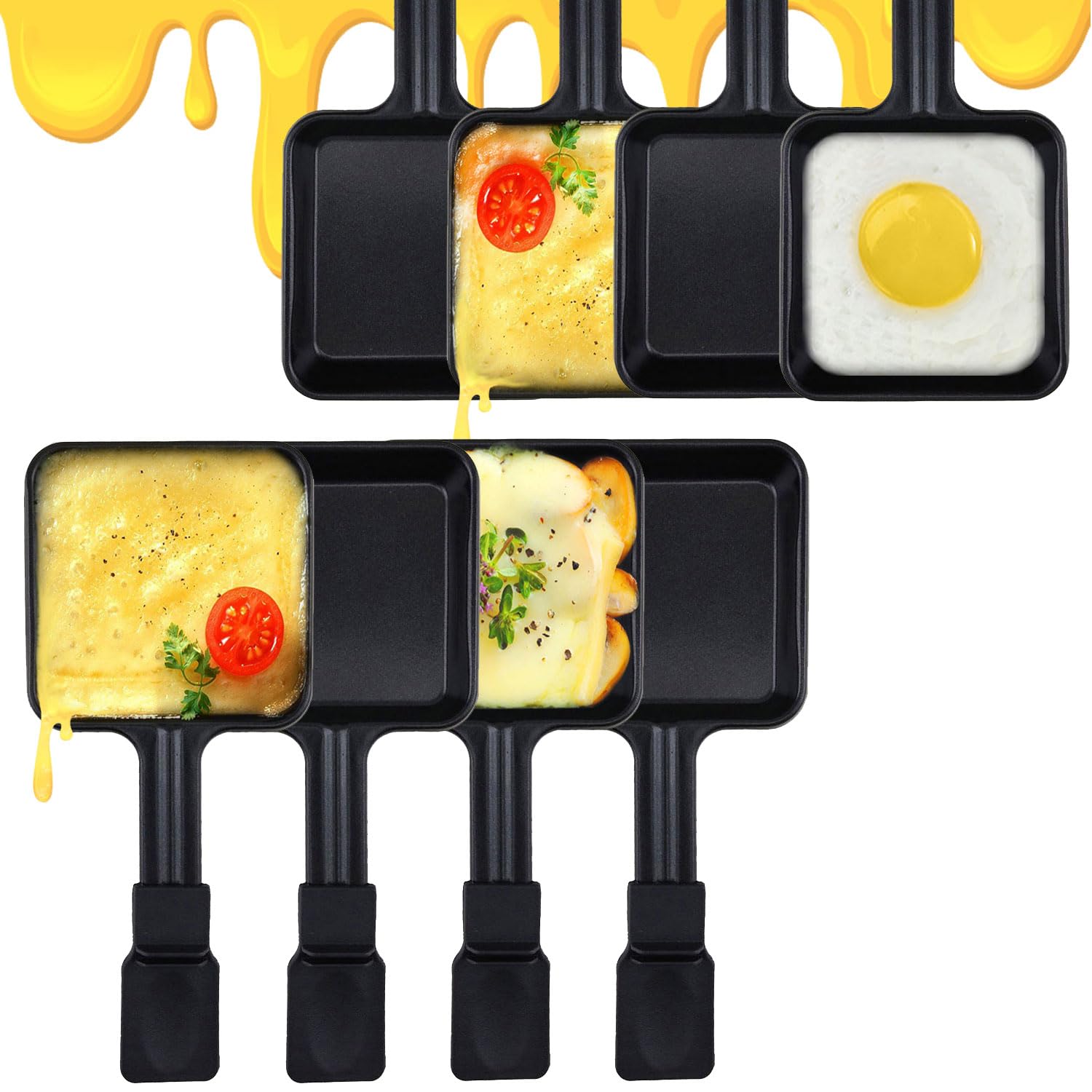 8-Piece Square Non-Stick Mini Raclette Grill Pan Set - Cheese Melting Dishes for Party, Fondue & Home Cooking - Replacement/Additional Raclette Pans for Electric Grills