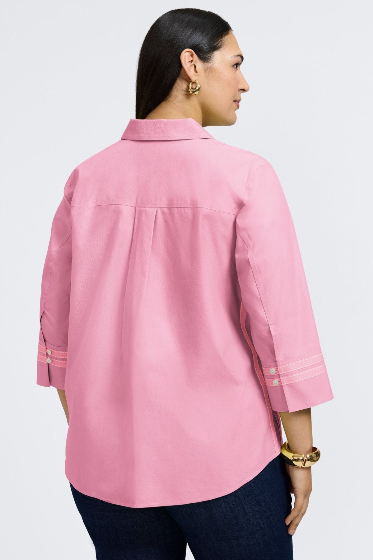 Brooke Plus No Iron Pinpoint 3/4 Sleeve Button Down Shirt for Women - Wrinkle-Free Office Wear & Business Casual Outfits