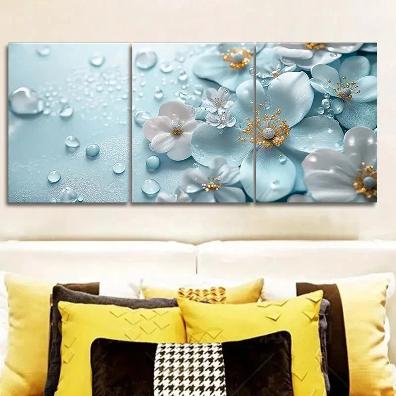 3-Piece Turquoise Glass Flowers Wall Art Set - Framed Canvas 40x60cm (16x24in) - High Quality Print - 100% Australian Made - Ready to Hang - Perfect for Living Room, Bedroom & Office Decor