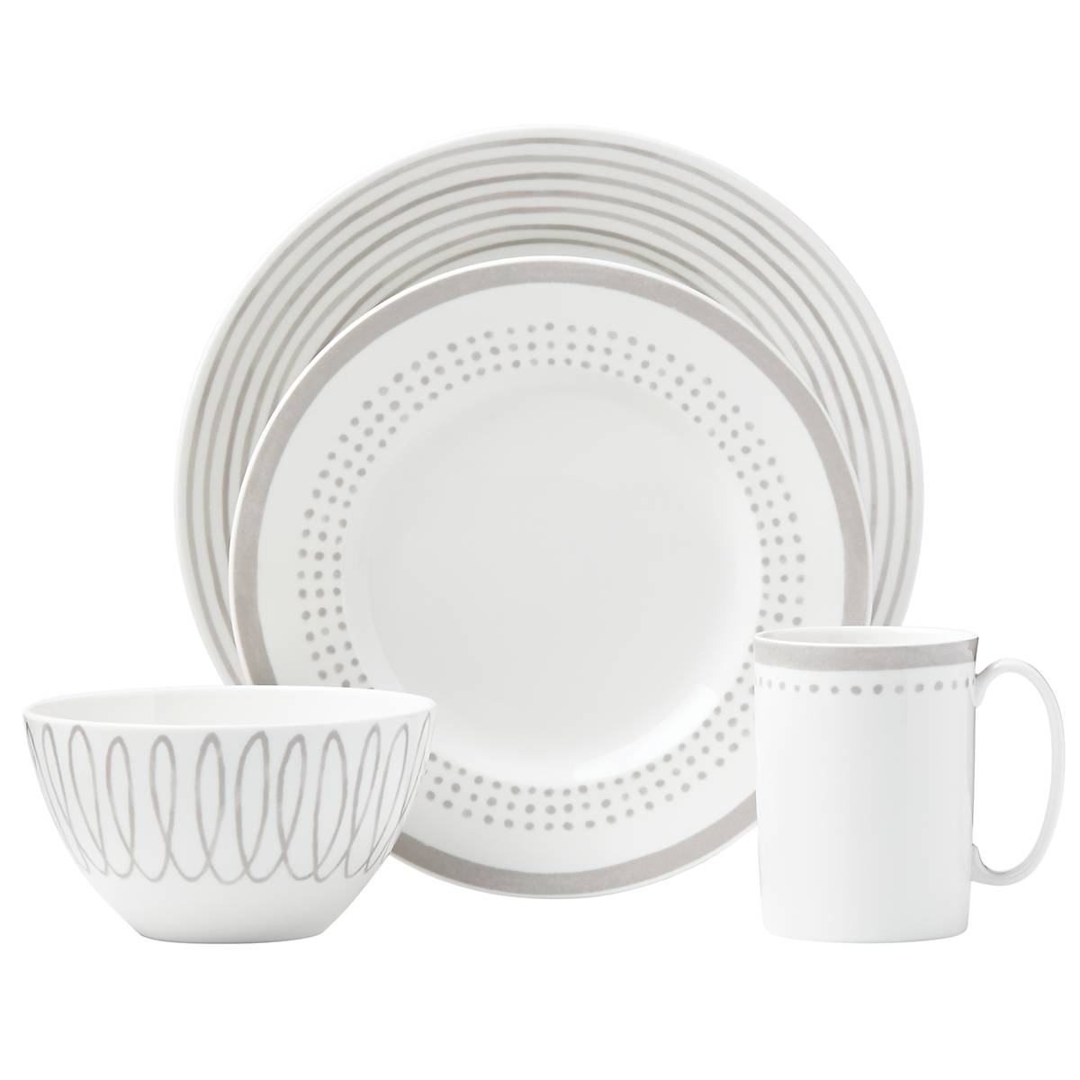 Charlotte Street Grey East 4-Piece Dinnerware Set - Elegant Stoneware Plates & Bowls for Everyday Dining, Dinner Parties & Home Decor