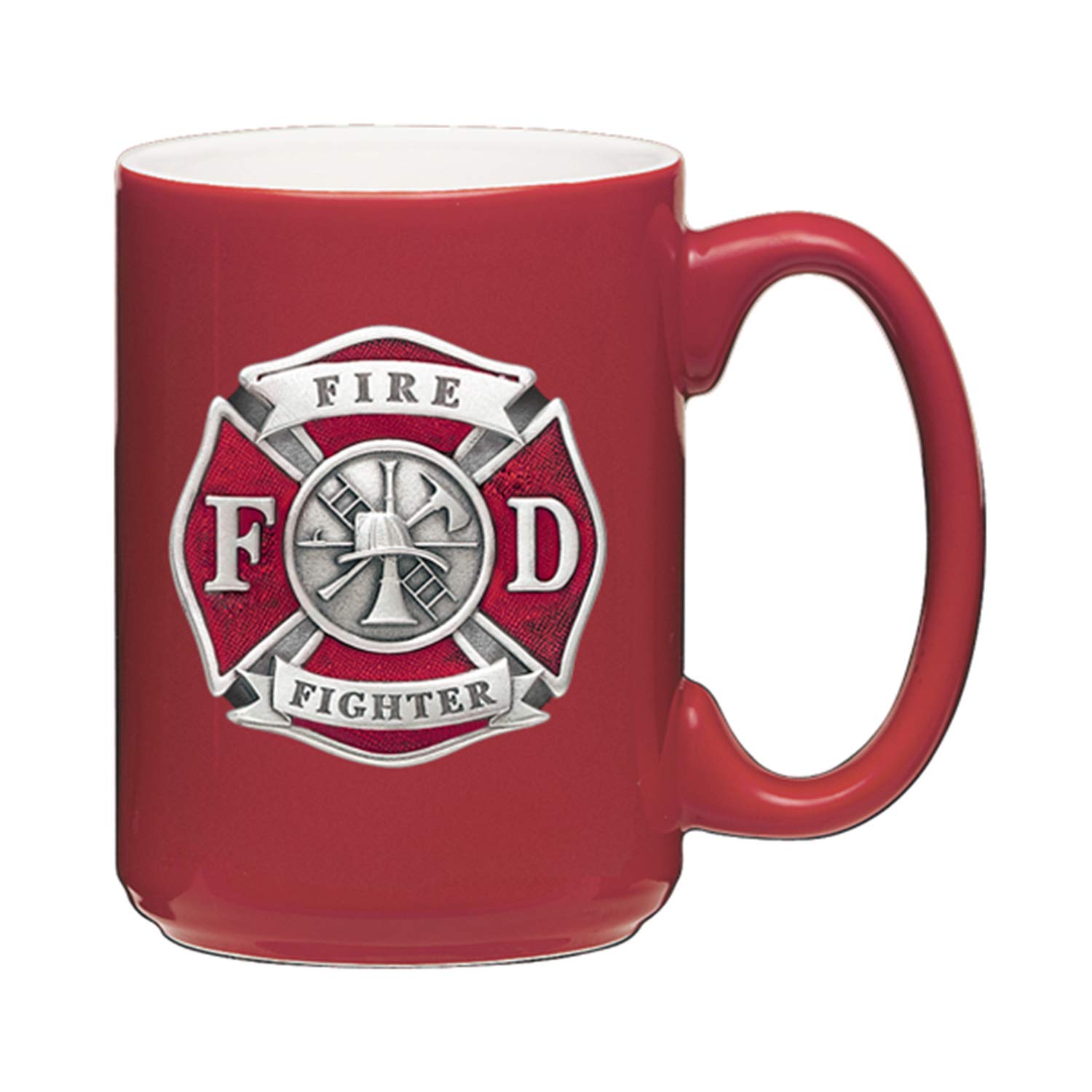 15 oz. Firefighter Themed Pewter Coffee Mug - Handcrafted Metal Inlay Design for Hot & Cold Beverages - Perfect Gift for Firefighters, First Responders & Coffee Lovers at Home or Office
