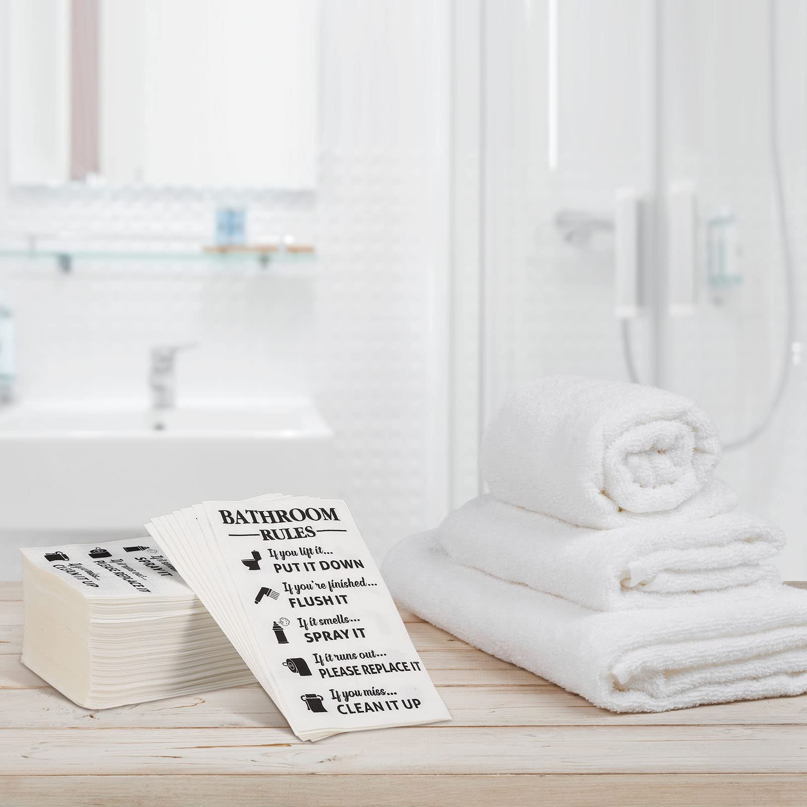 Funrous 100-Pack Disposable Paper Hand Towels - Premium Bathroom Guest Napkins for Weddings, Birthday Parties & Baby Showers | Decorative Toilet Rules Towels for Home & Event Decor