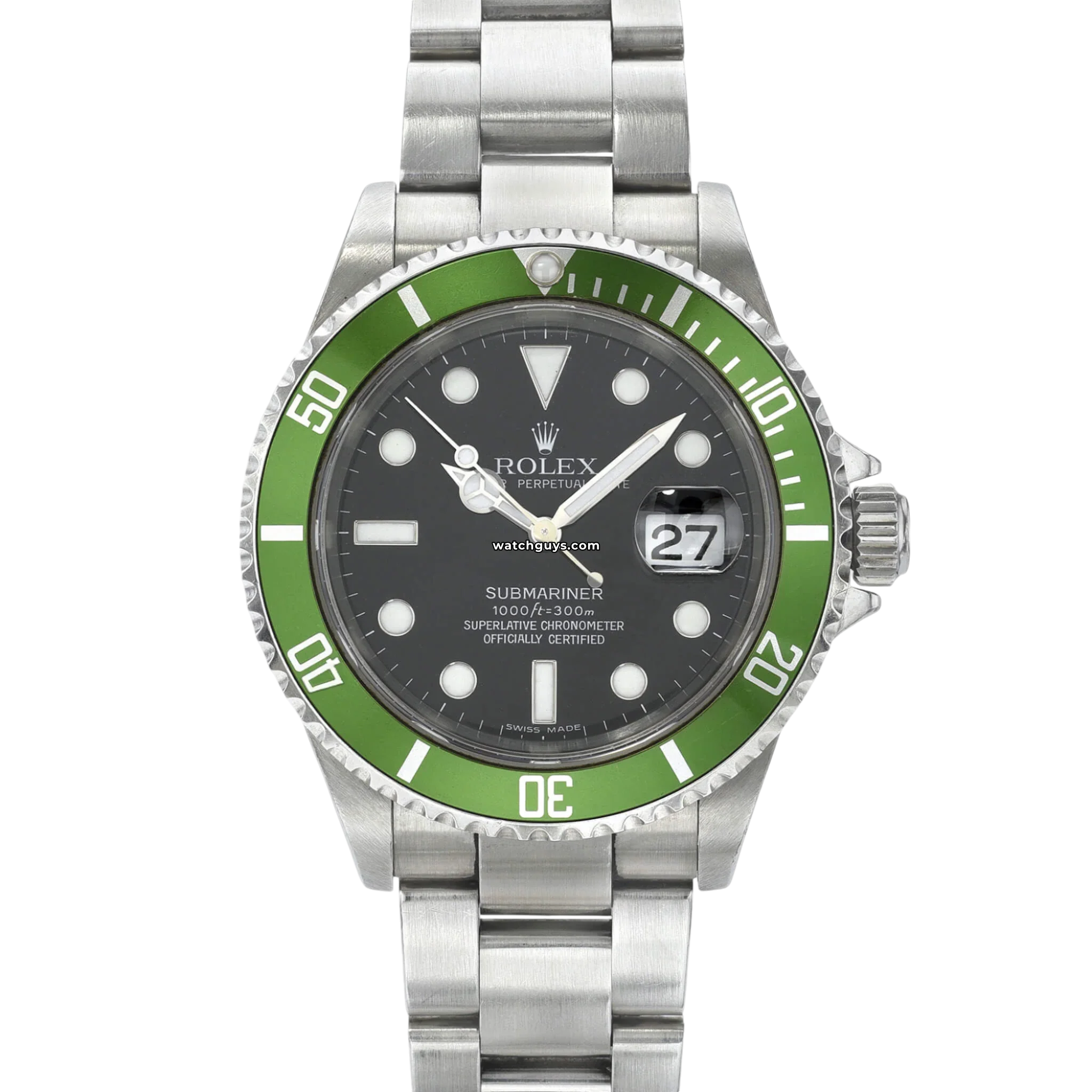 Original Rolex Submariner 16610LV Kermit Flat 4 Men's Luxury Watch - Stainless Steel Automatic Diver for Collectors & Professionals