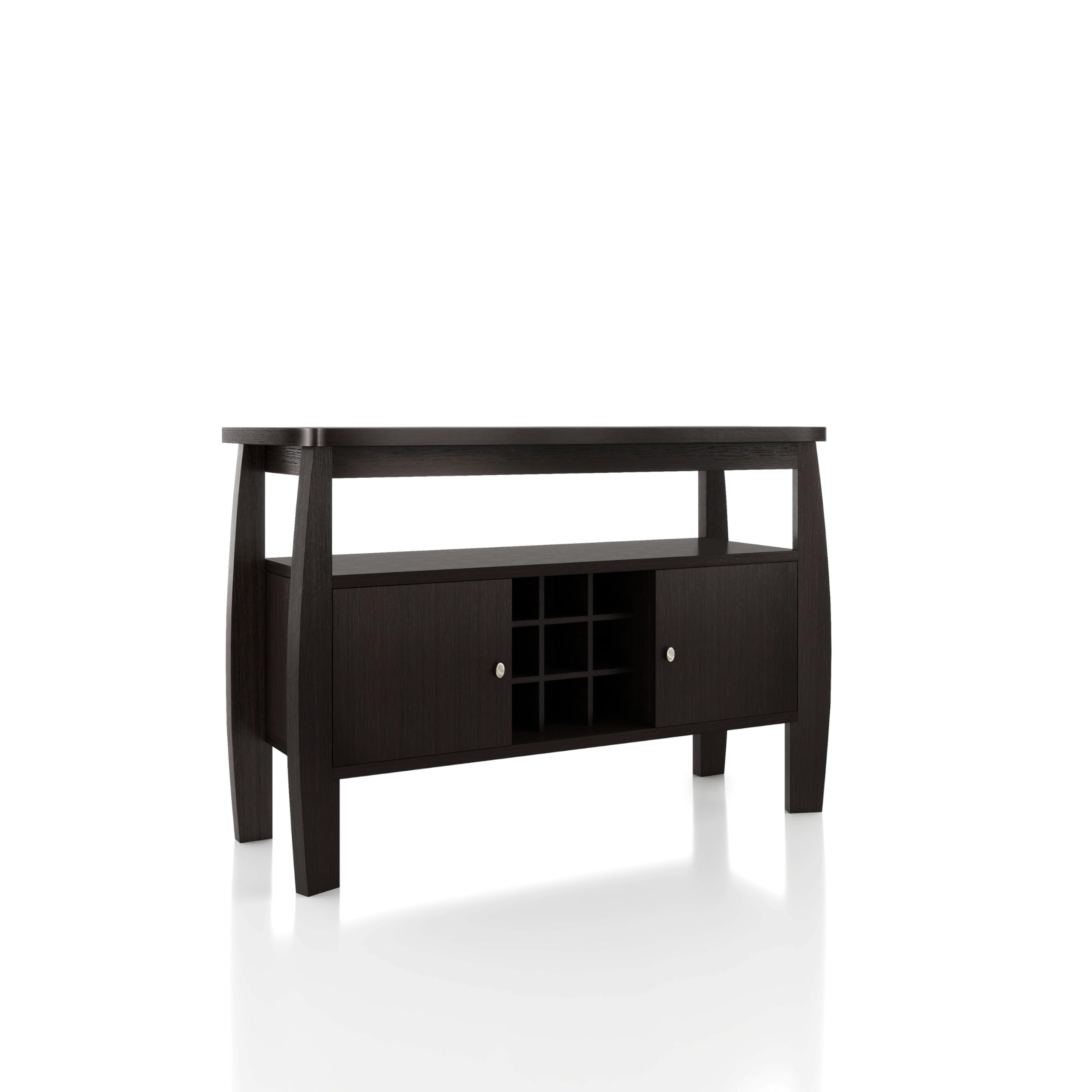 Furniture of America Clyton Modern Kitchen Buffet Storage Cabinet with Doors & Shelves - Wood Sideboard Table, Coffee Bar & 9-Grid Wine Rack for Dining Room, Living Room - Dark Espresso Finish - Perfect for Entertaining, Storage & Home Decor
