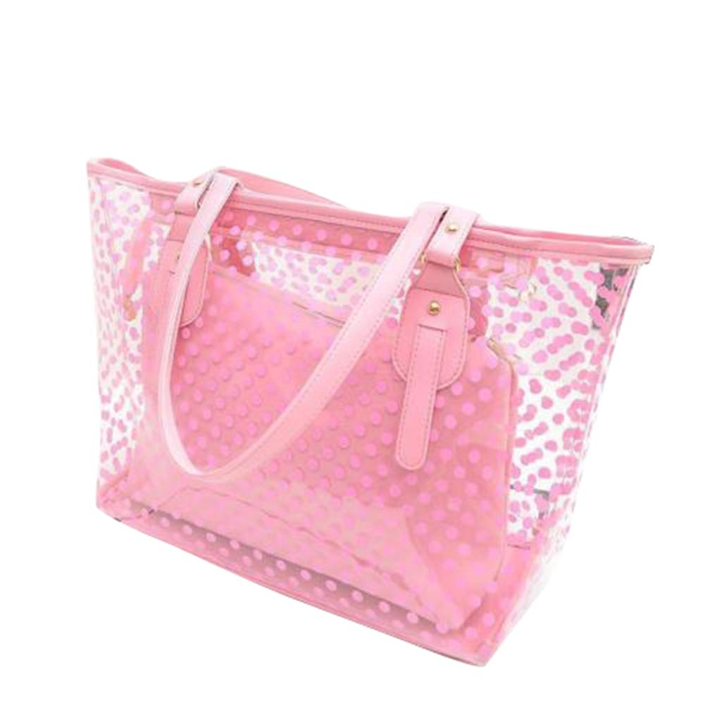 PVC Large Candy Color Clear Shoulder Bag 2-in-1 Transparent Beach Tote with Interior Pocket for Women - Perfect for Pool Parties, Beach Vacations & Summer Outings