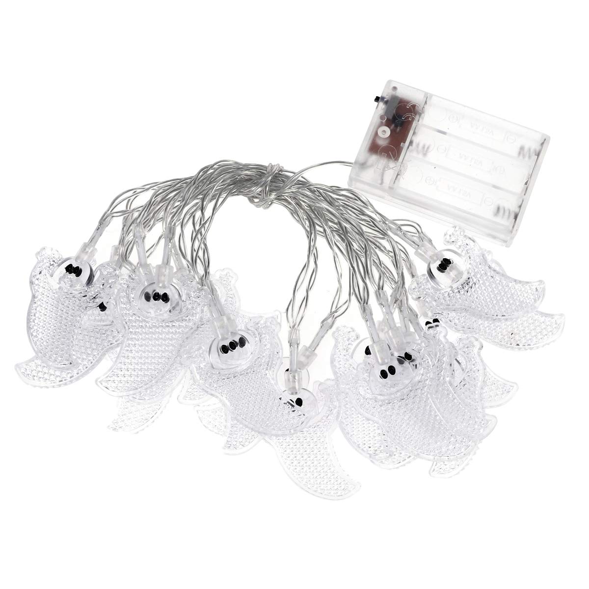 ABOOFAN 20 LED Transparent Ghost Shape String Lights - Battery Operated Halloween Decorations for Party, Patio, Fence, Deck & Balcony (Warm White, No Battery Included) | Perfect for Indoor & Outdoor Halloween Party Decor, Spooky Home Lighting