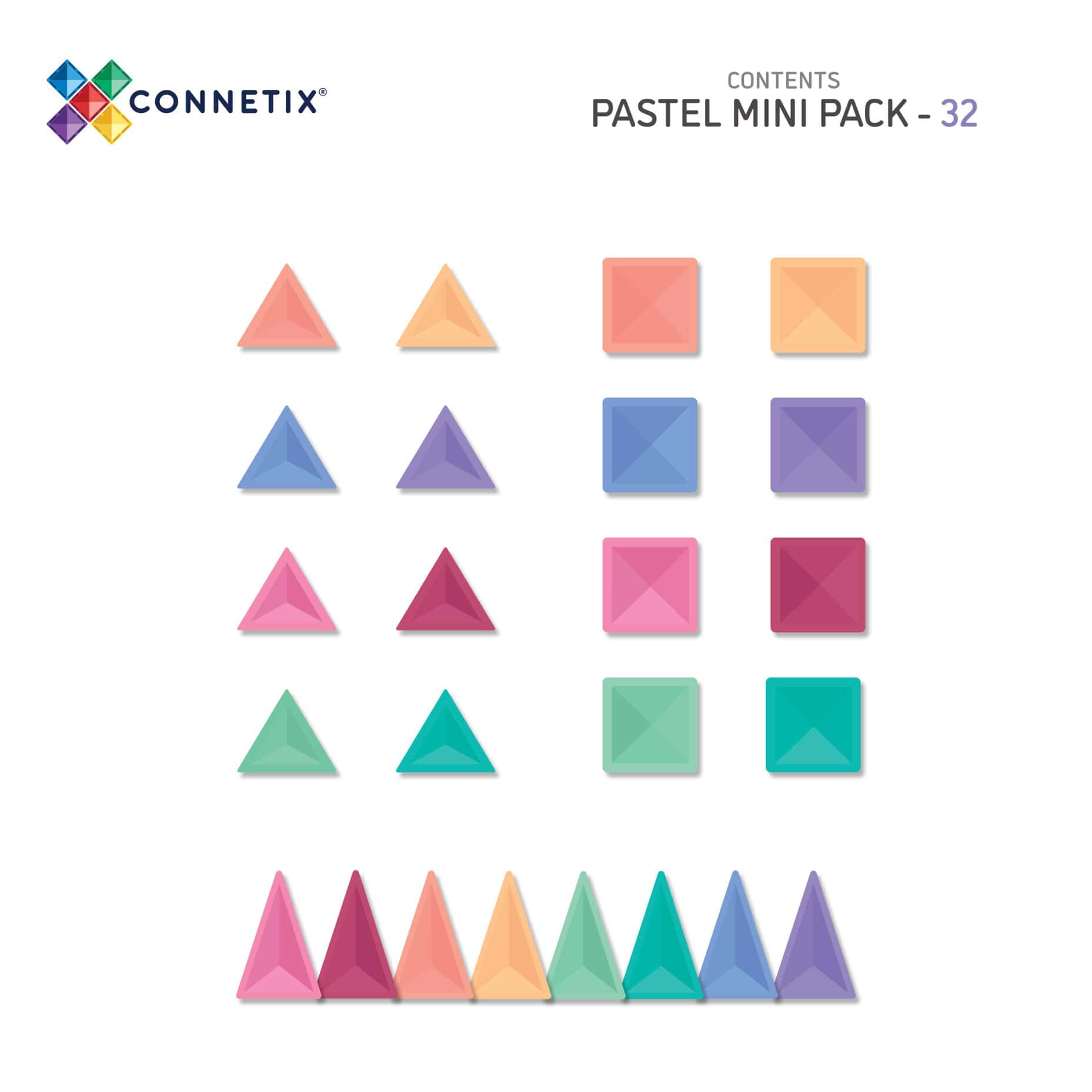 Connetix Magnetic Tiles Pastel Mini 32 Piece Set - STEM Educational Building Toys for Kids, Perfect for Preschool Learning & Creative Play at Home or Classroom