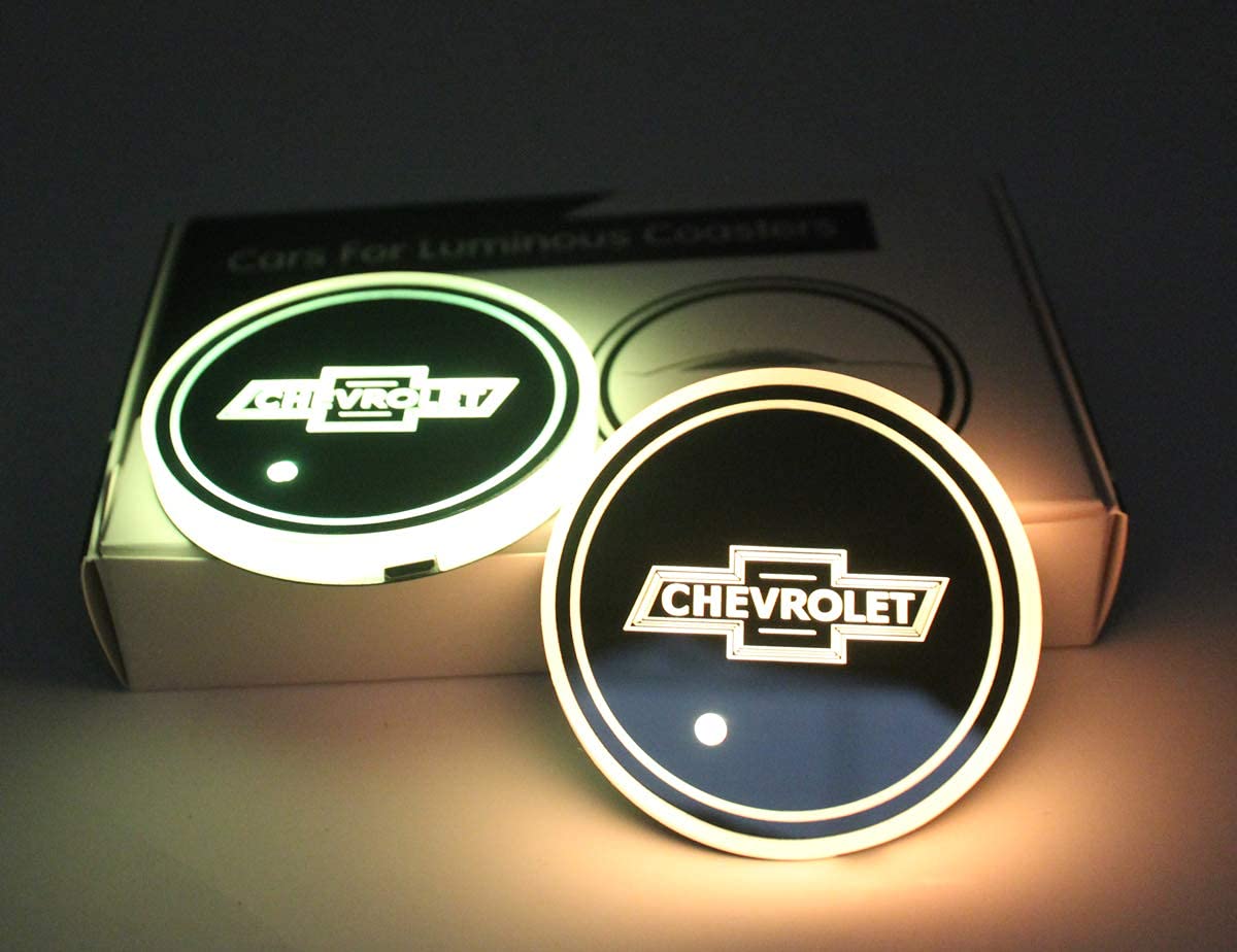 2PCS LED Cup Holder Lights for Chevrolet Cars - USB Charging, Color Changing Interior Ambient Lighting - Perfect for Night Driving & Car Decor (Compatible with L Chevr Retro Coaster)